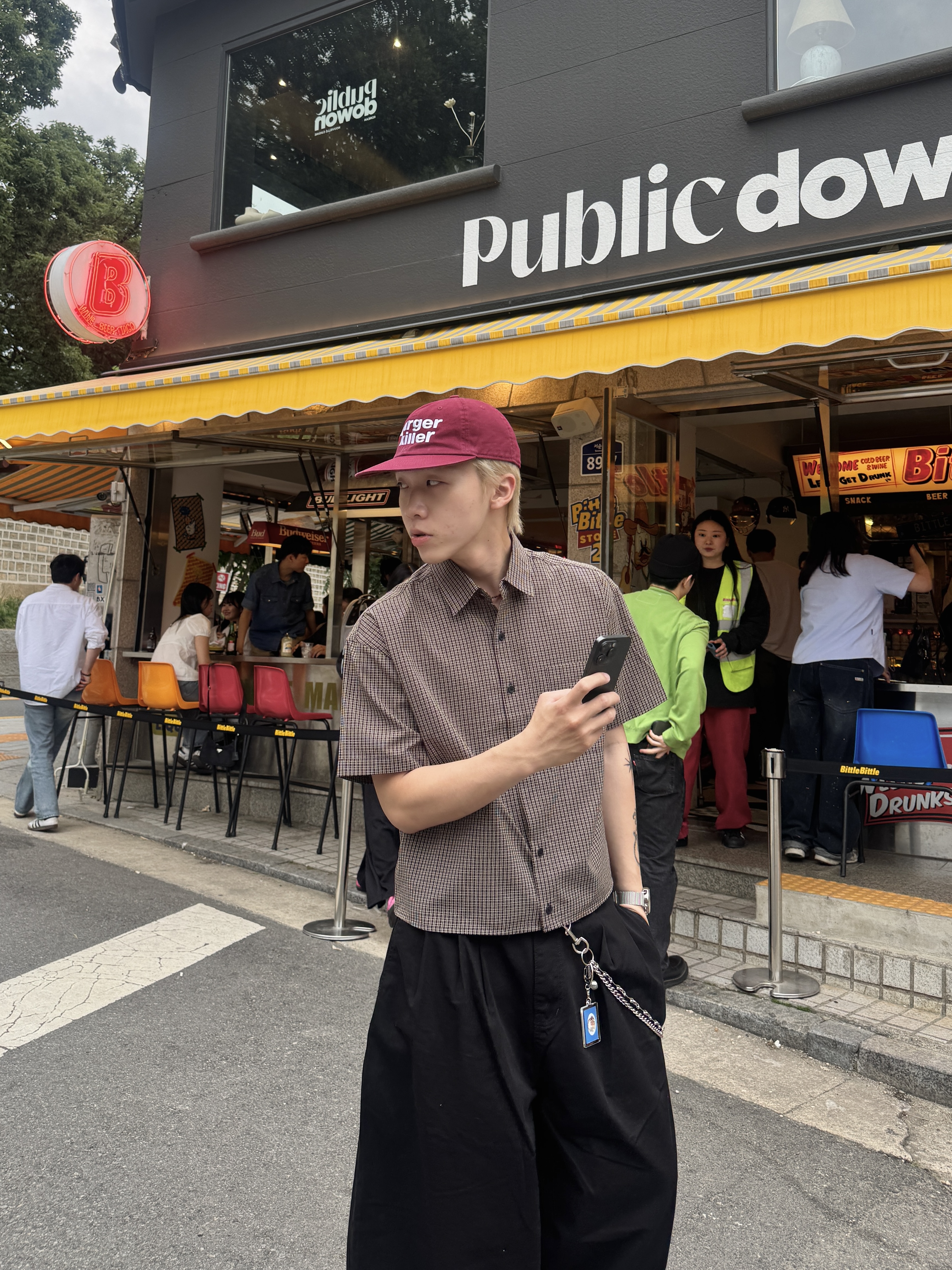 BOXY 細格子 口袋 寬鬆 短版 襯衫