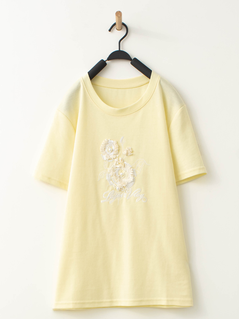 溫柔玫瑰珍珠繡花棉質短袖上衣