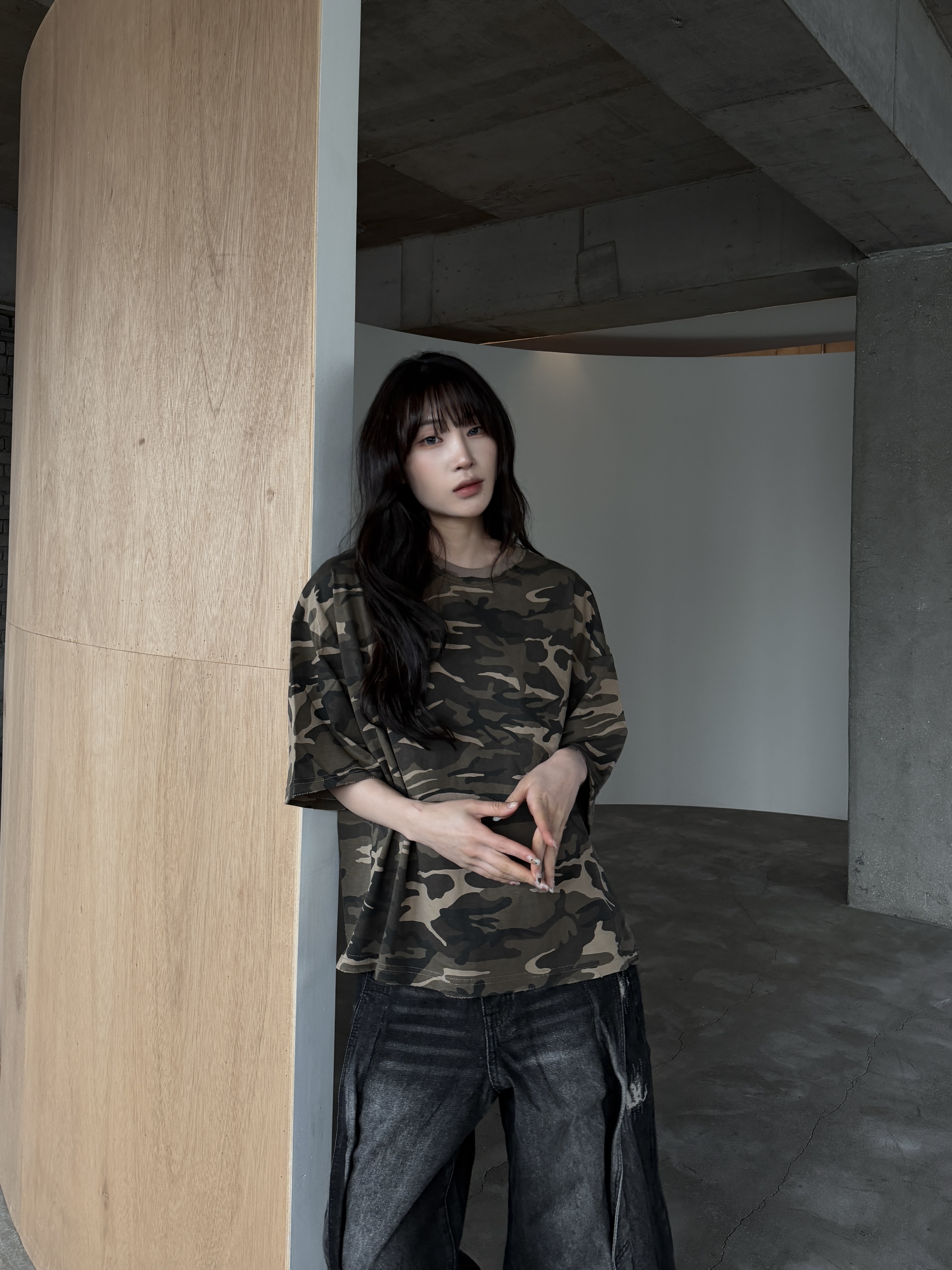 水洗迷彩 做舊短版寬鬆短袖