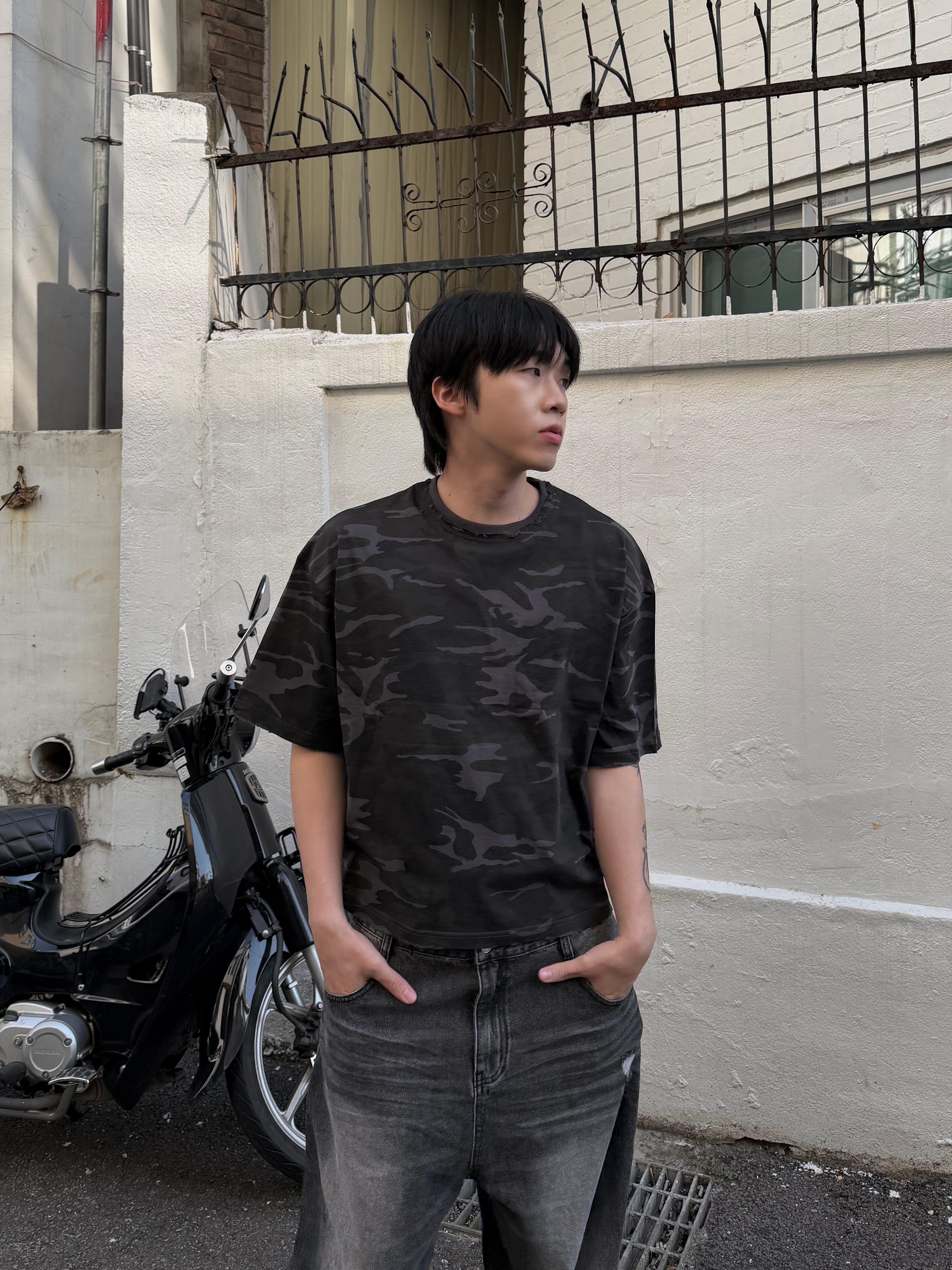 水洗迷彩 做舊短版寬鬆短袖