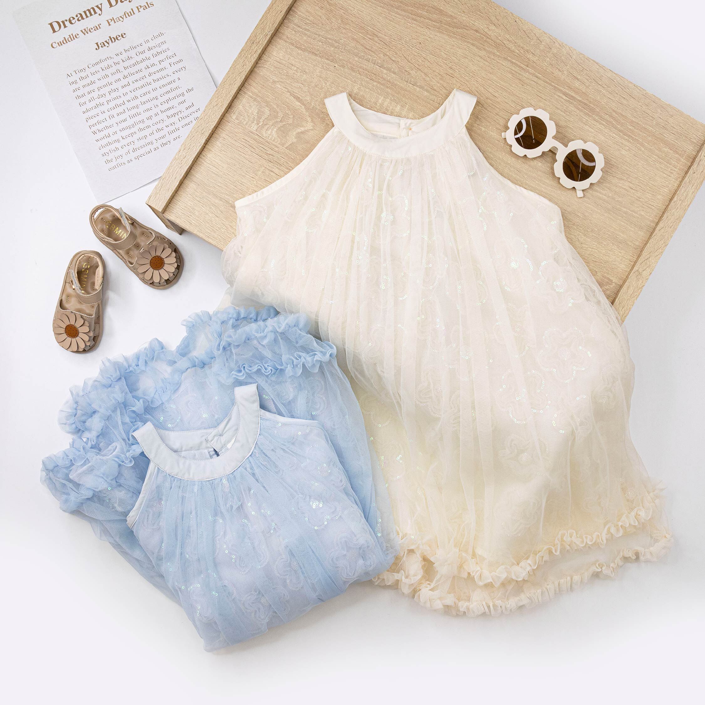 閃閃亮片花朵網紗洋裝＊二色 (H50601)