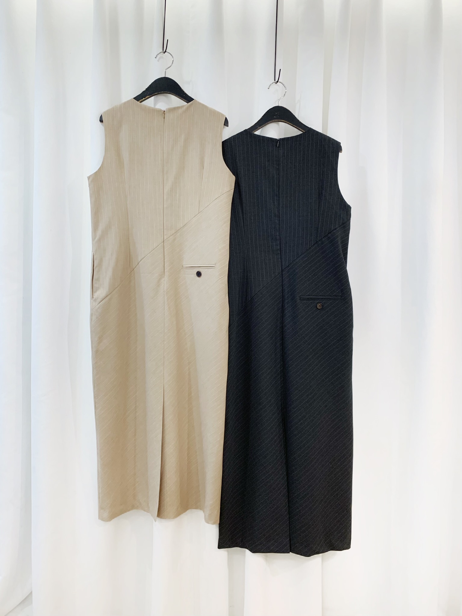 優雅直條紋背心長洋