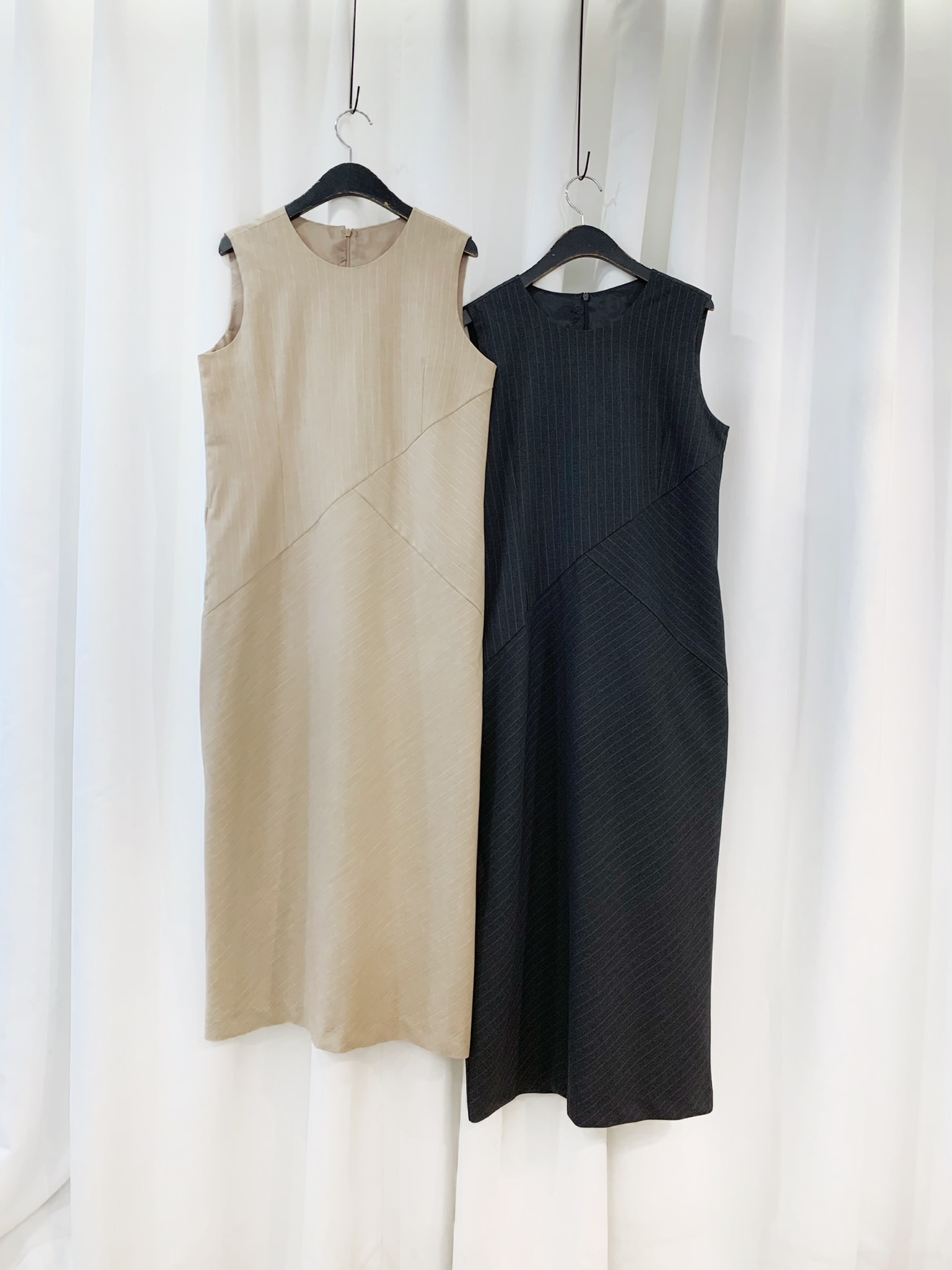 優雅直條紋背心長洋