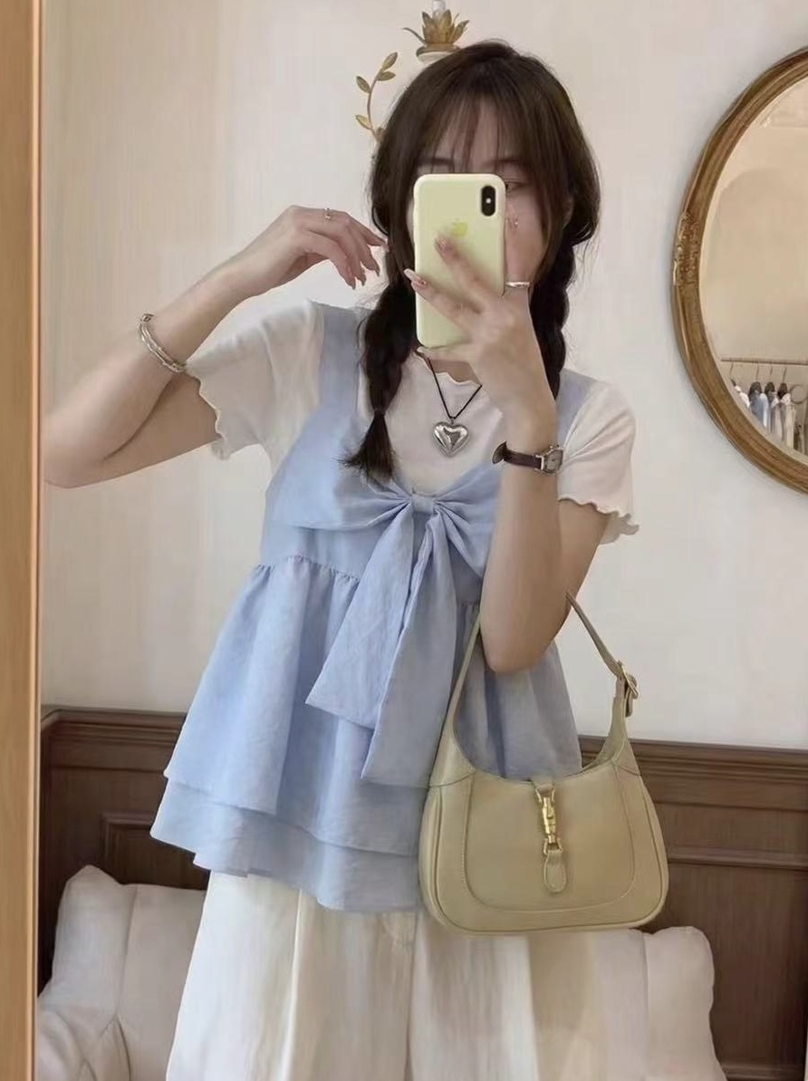 雙面穿蝴蝶結雪紡背心