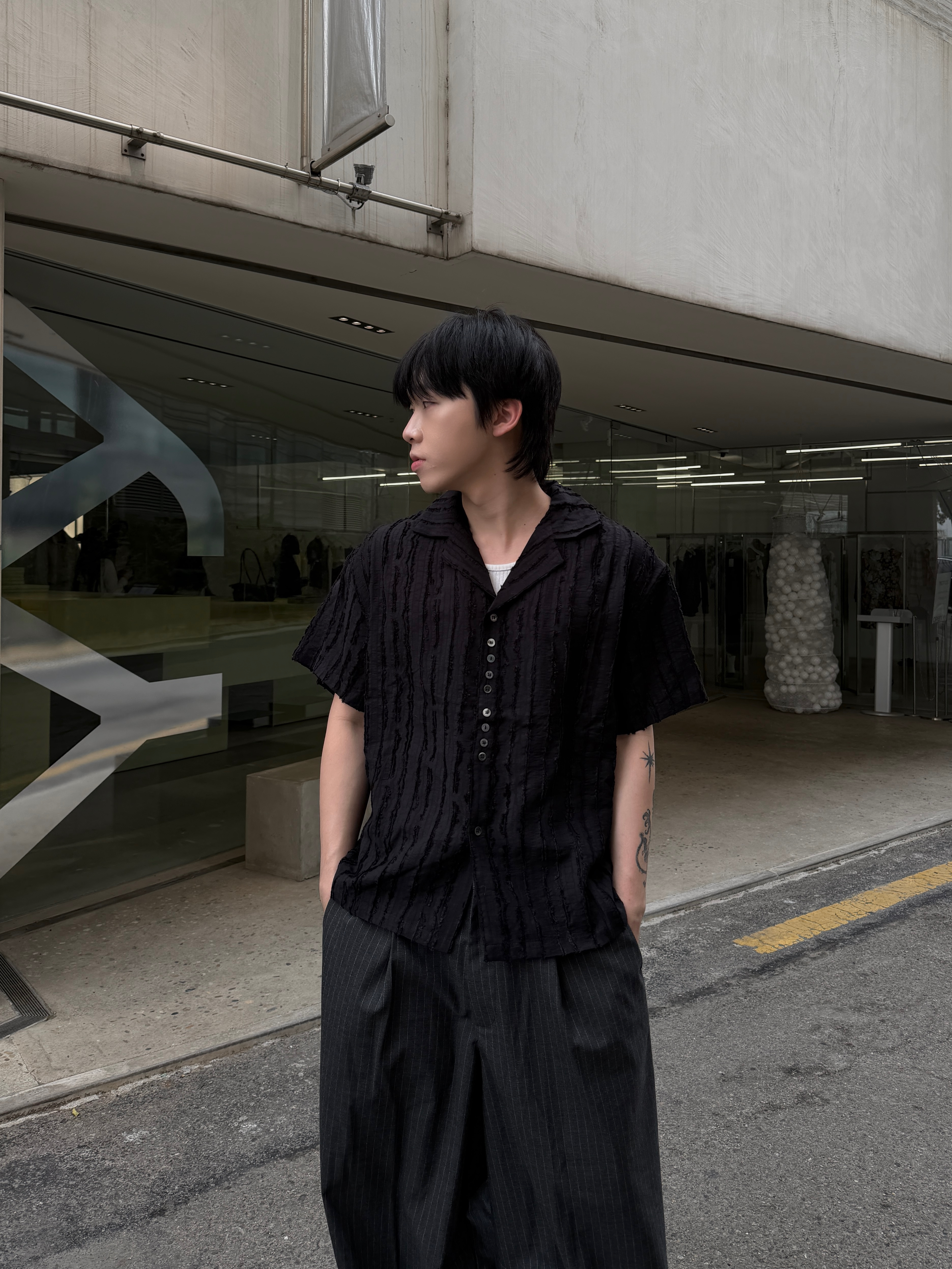 立體皺摺 藝術感 寬鬆短袖襯衫