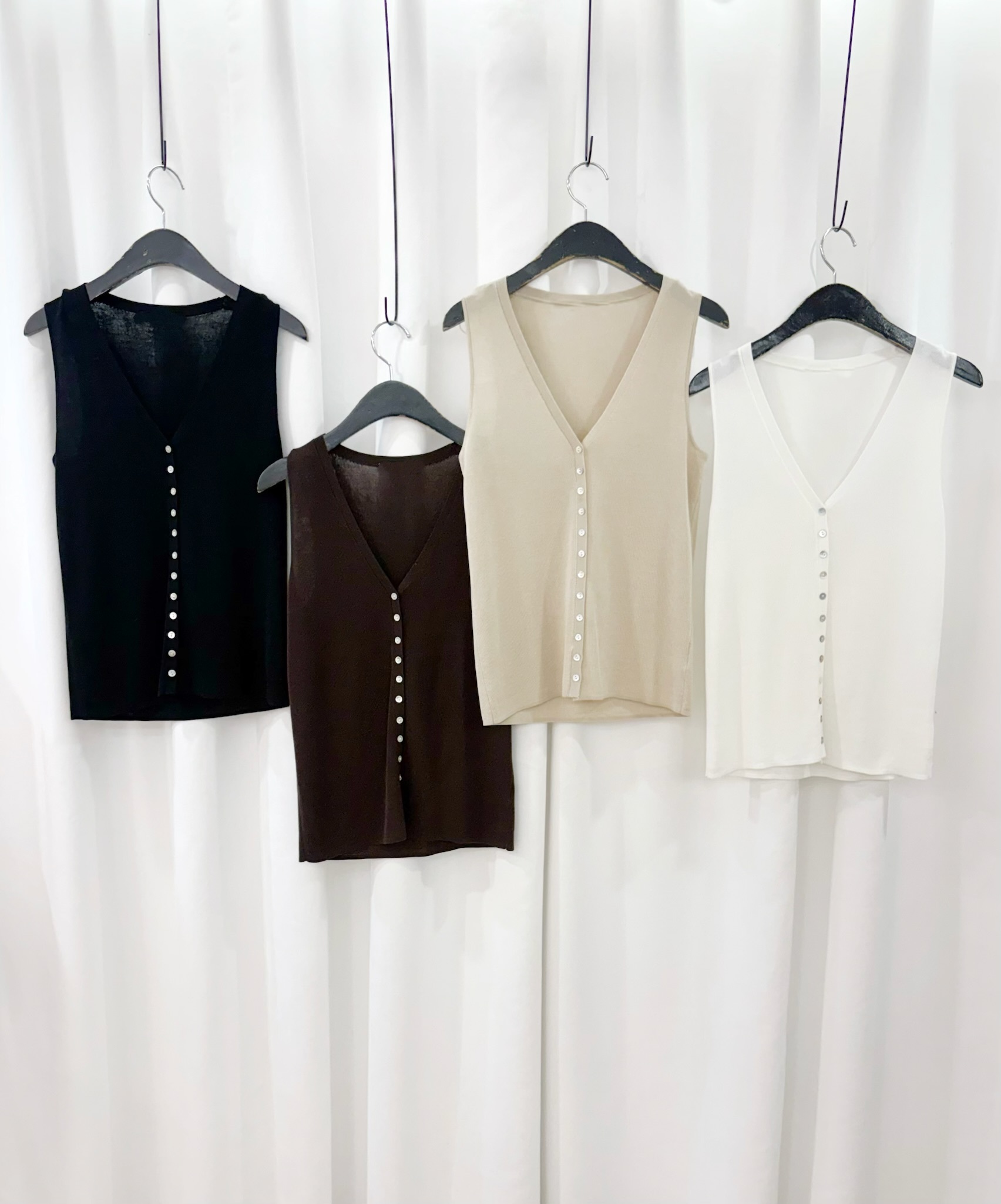 V領天絲半袖針織上衣套裝