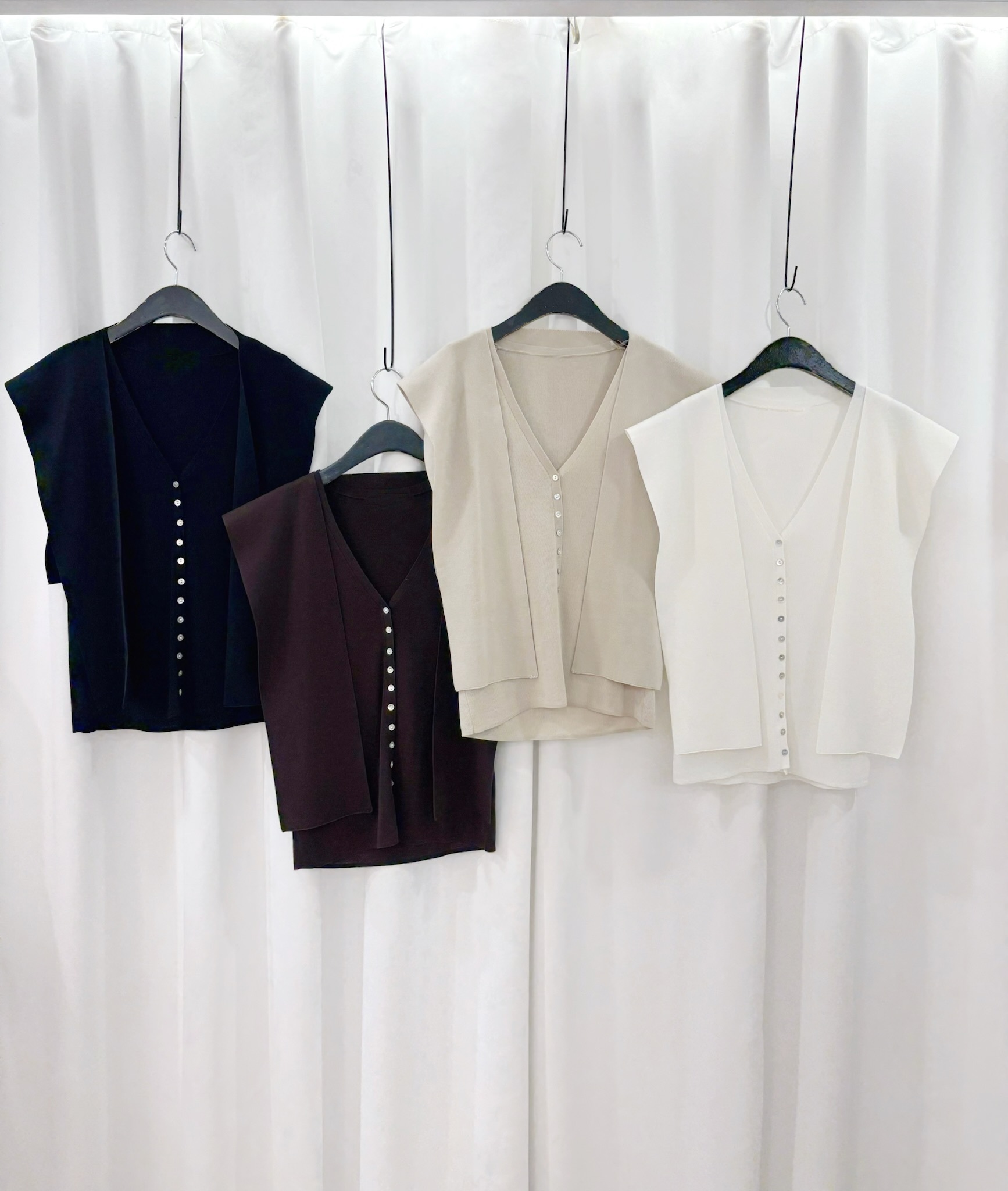 V領天絲半袖針織上衣套裝