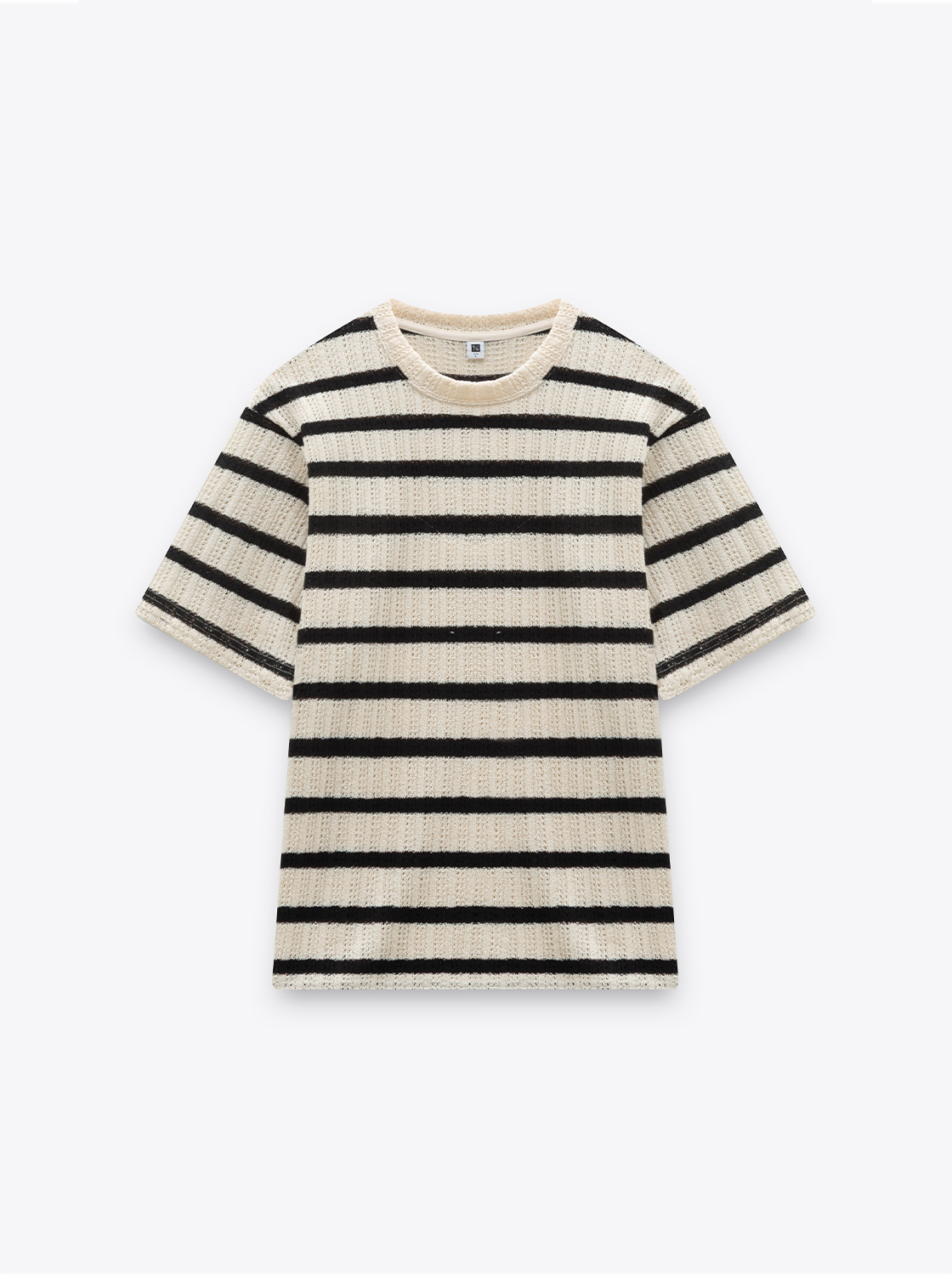 【期間限定】條紋簍空肌理針織短袖上衣