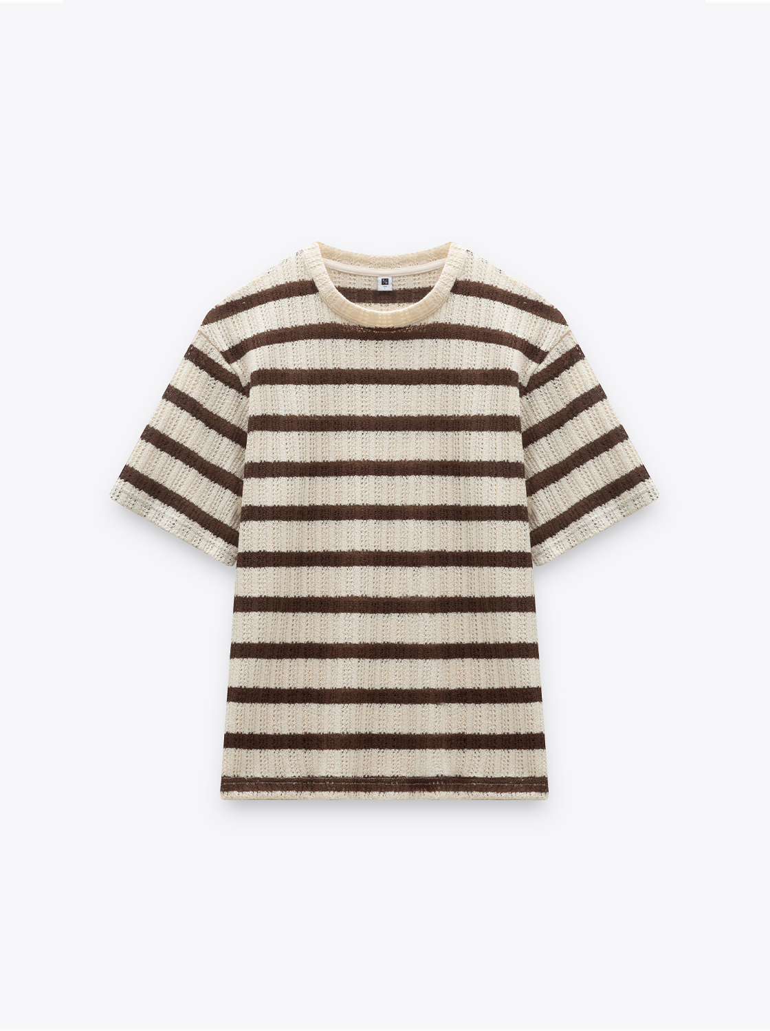 【期間限定】條紋簍空肌理針織短袖上衣