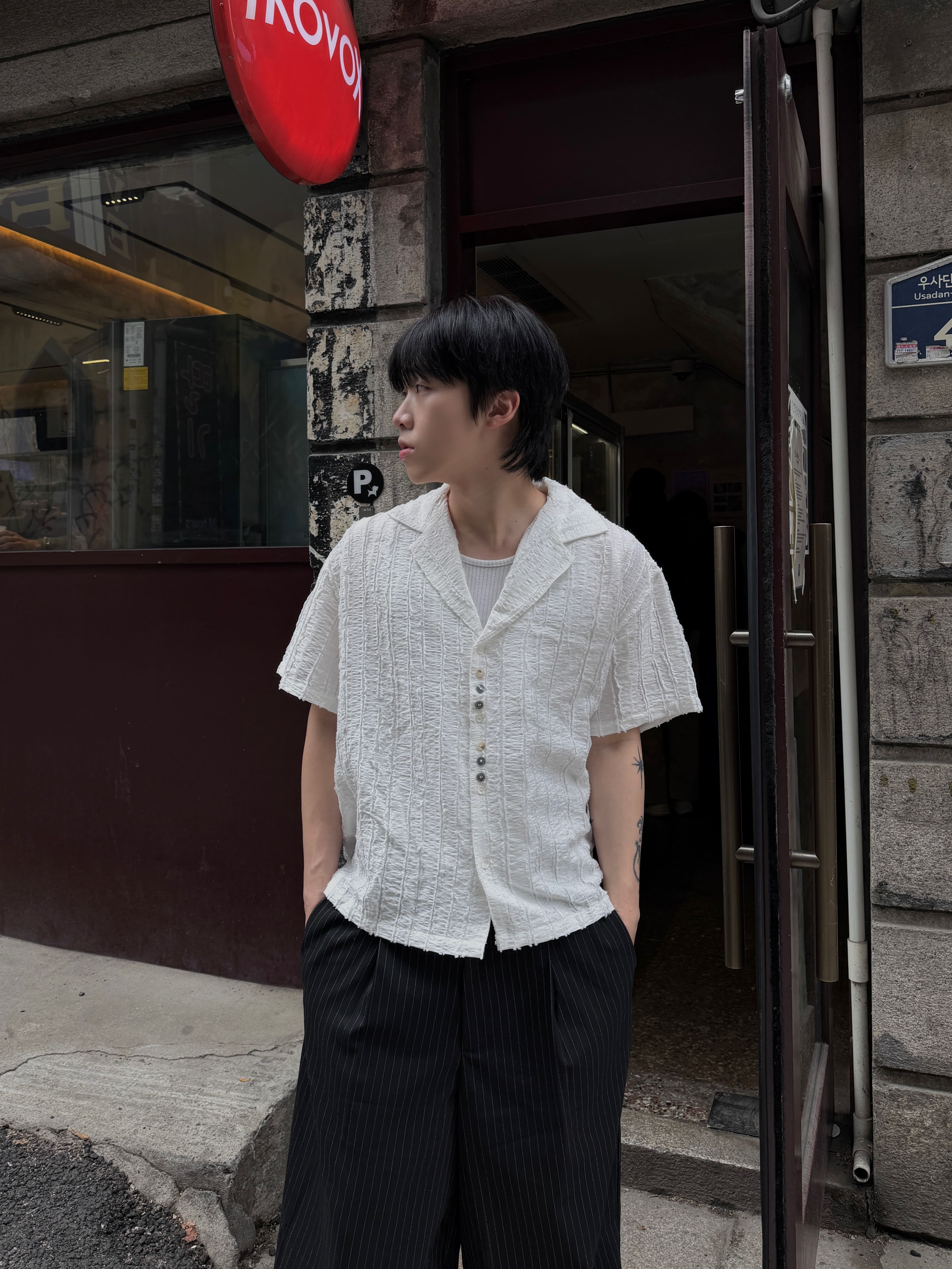 立體皺摺 藝術感 寬鬆短袖襯衫