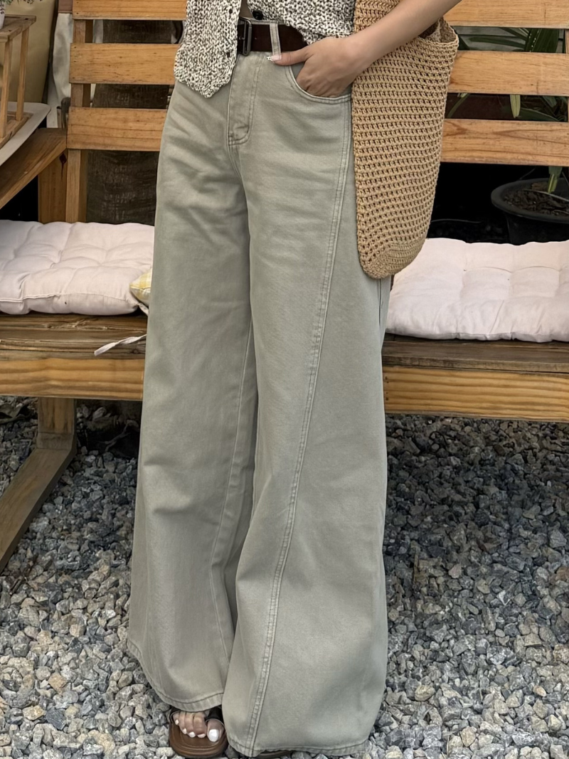 G5956-牛仔寬褲(附麂皮腰帶)