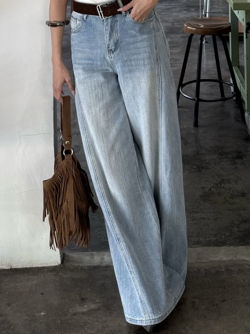 G5956-牛仔寬褲(附麂皮腰帶)