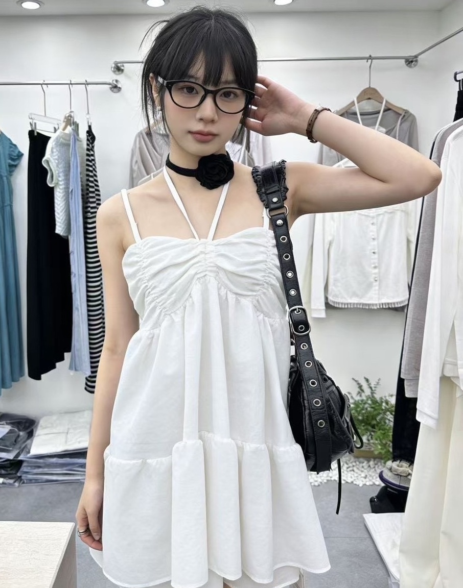 前抽繩泡泡紋細肩短洋