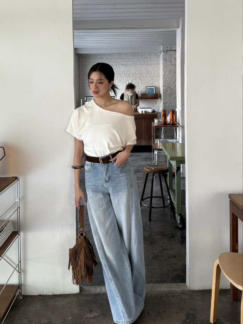 G5956-牛仔寬褲(附麂皮腰帶)