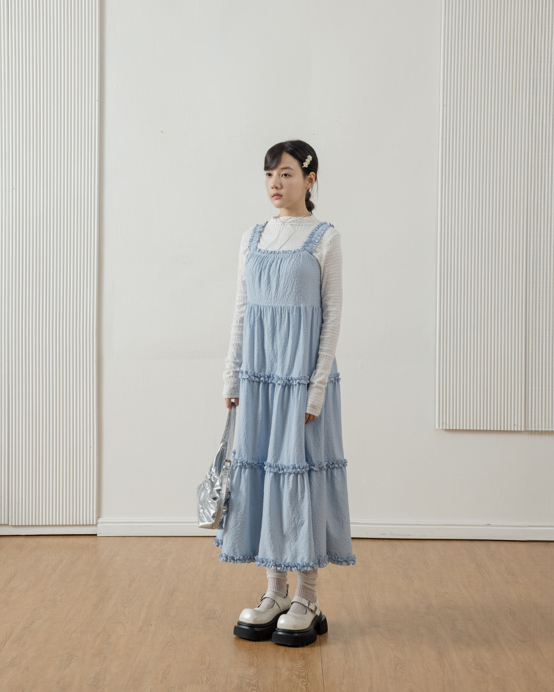 Lotus leaf cake-style jacquard long dress, available in two colors.【01087258】in stock+pre-order