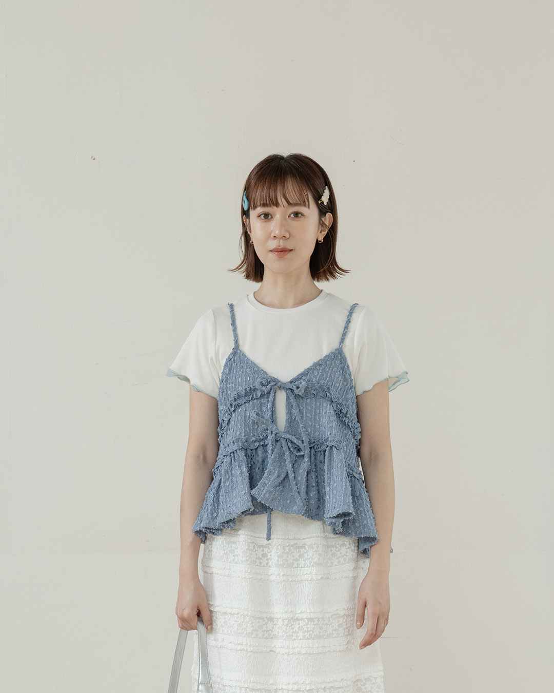 Woven jacquard ruffled strap spaghetti strap cover-up vest, available in three colors【01099636】in stock+pre-order