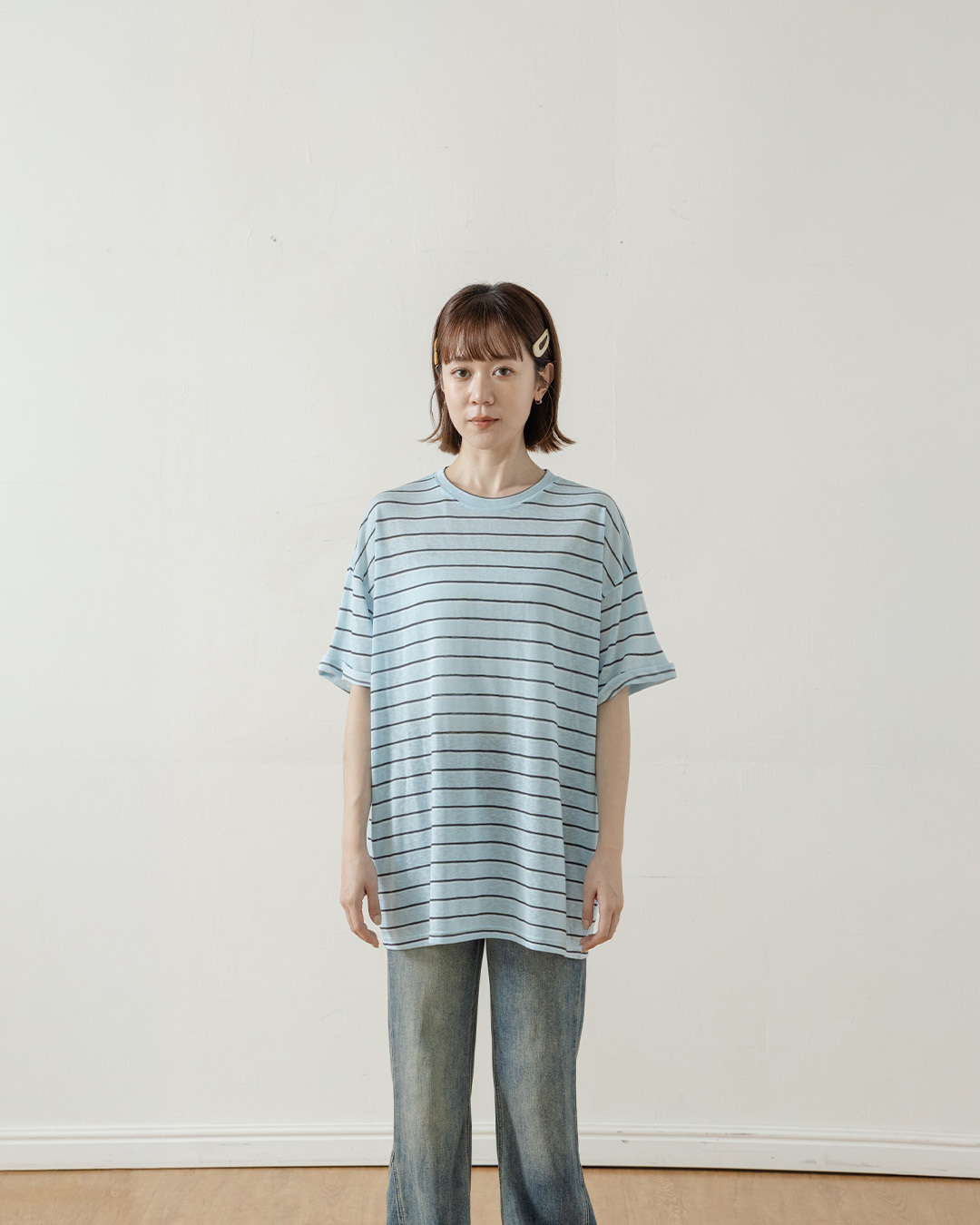 Striped wide-leg short-sleeved top in three colors【01190322】in stock+pre-order