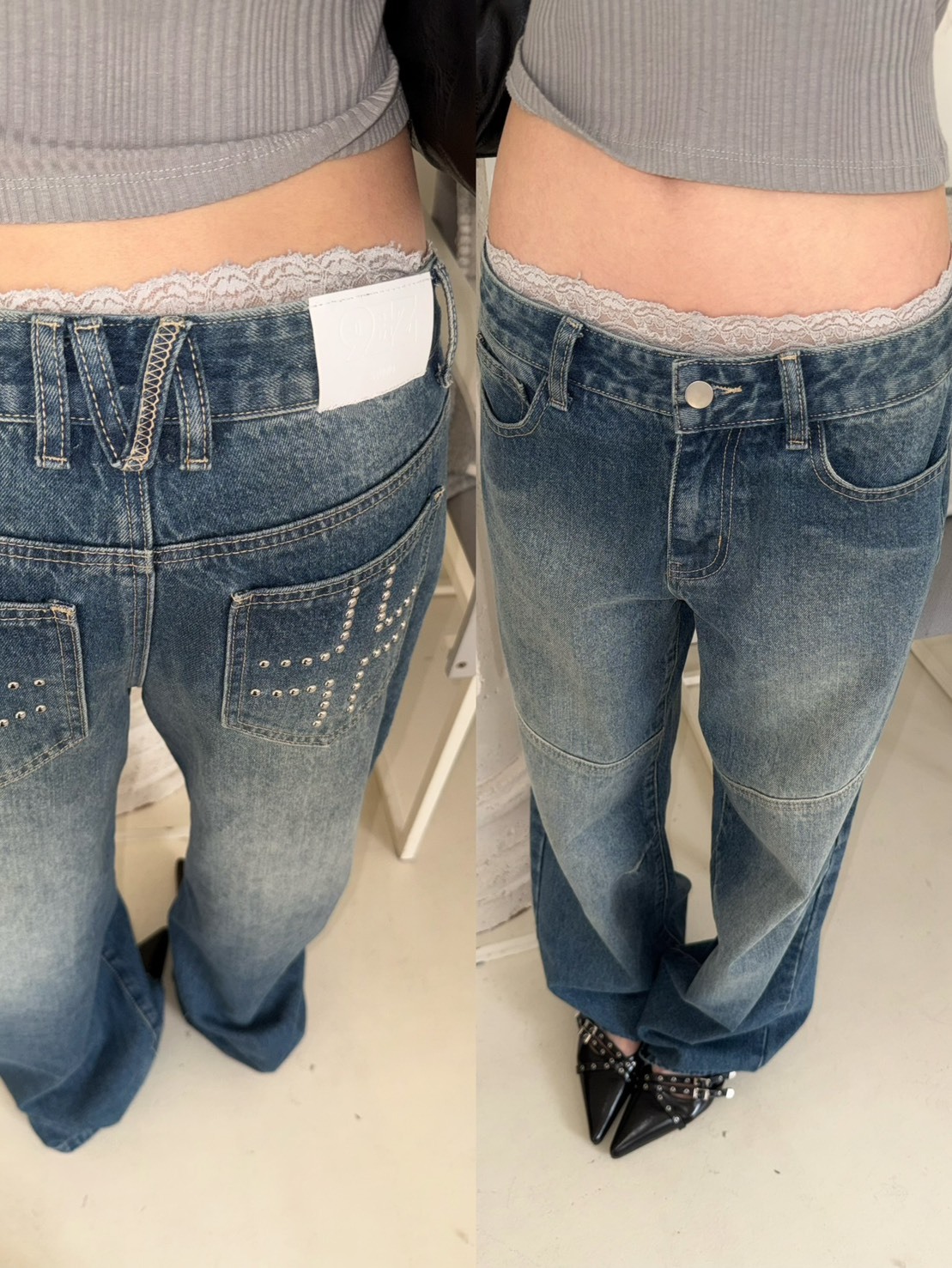 9.amez project Look again cross jeans 十字架鉚釘牛仔褲