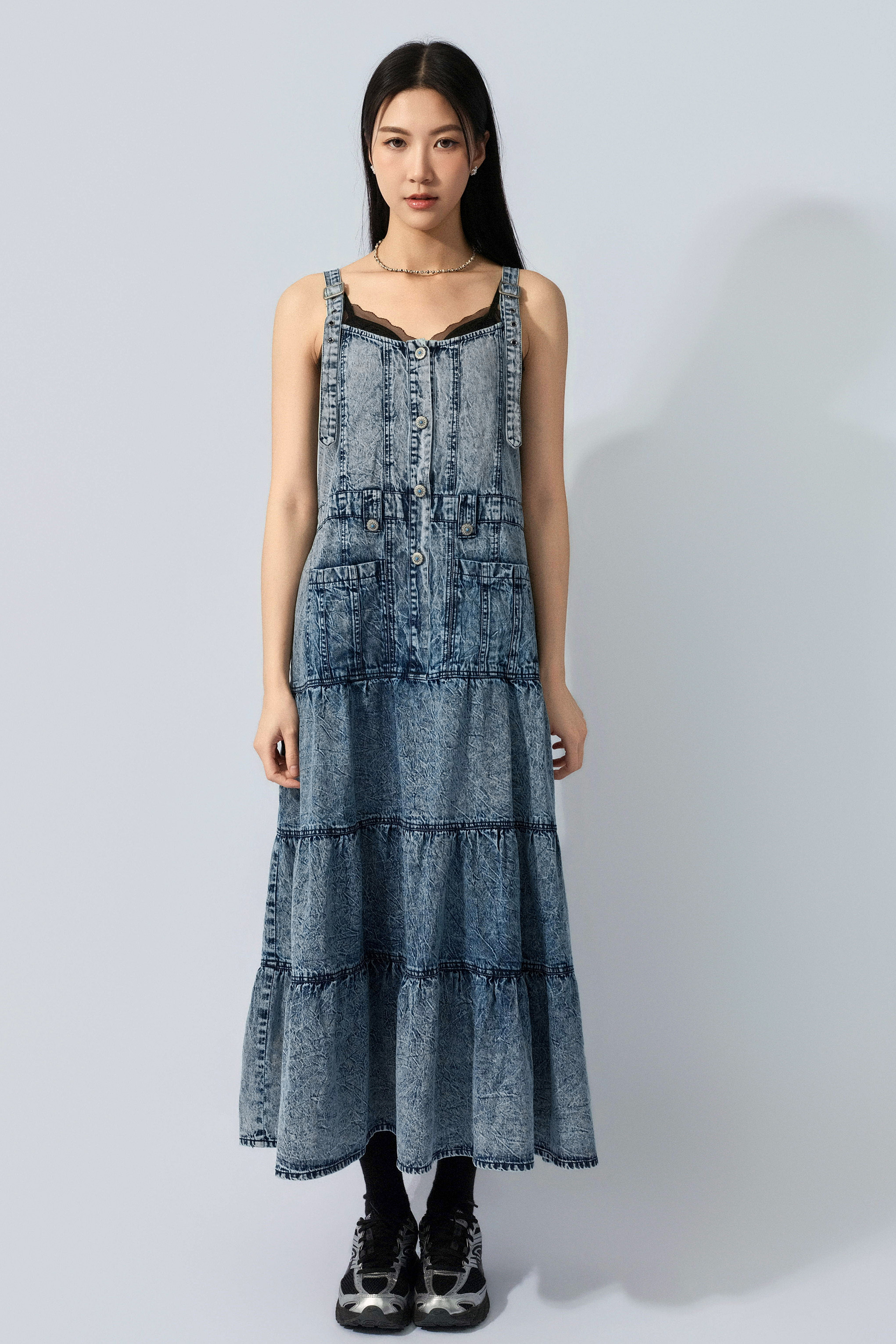 石磨洗水牛仔蛋糕連身裙 (預購產品）