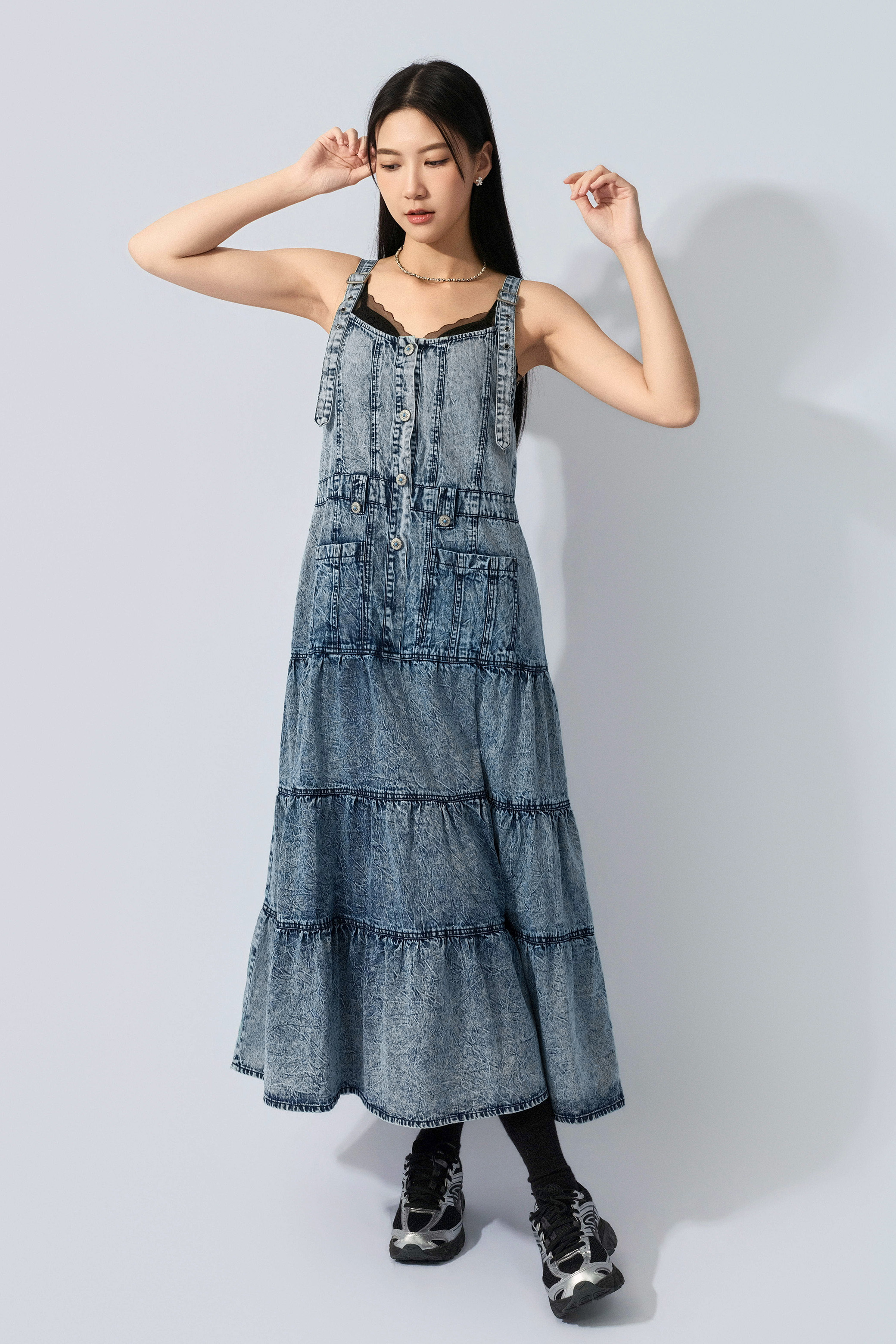 石磨洗水牛仔蛋糕連身裙 (預購產品）