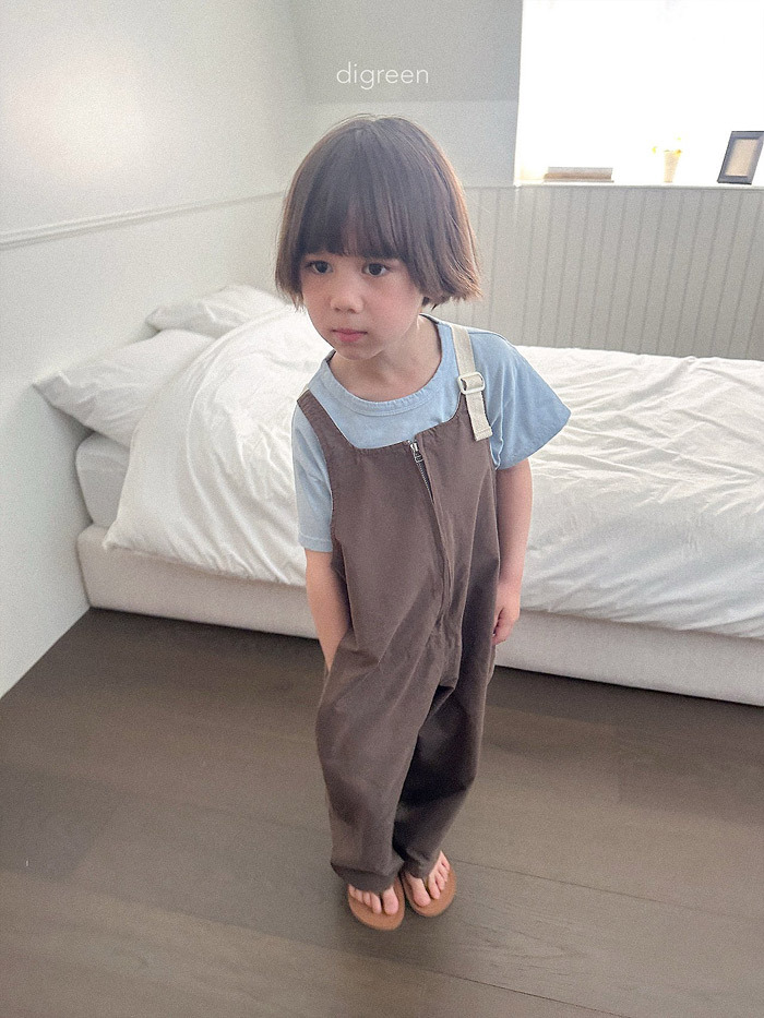 正韓夏Digreenkids 兩色工裝拉鍊吊帶褲