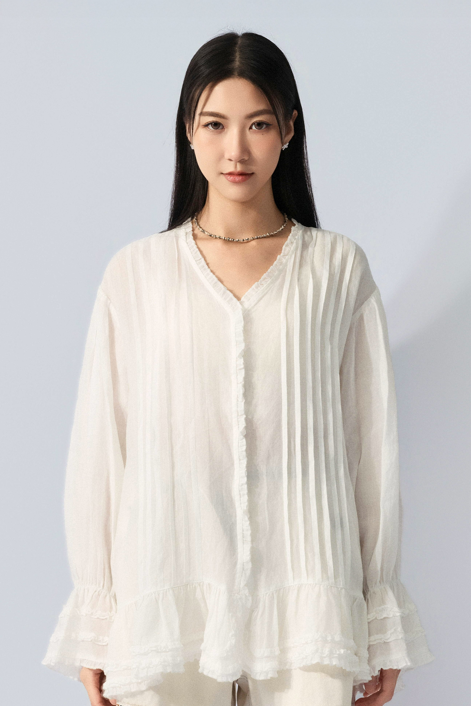 荷葉傘腳透薄棉恤衫 (預購產品）