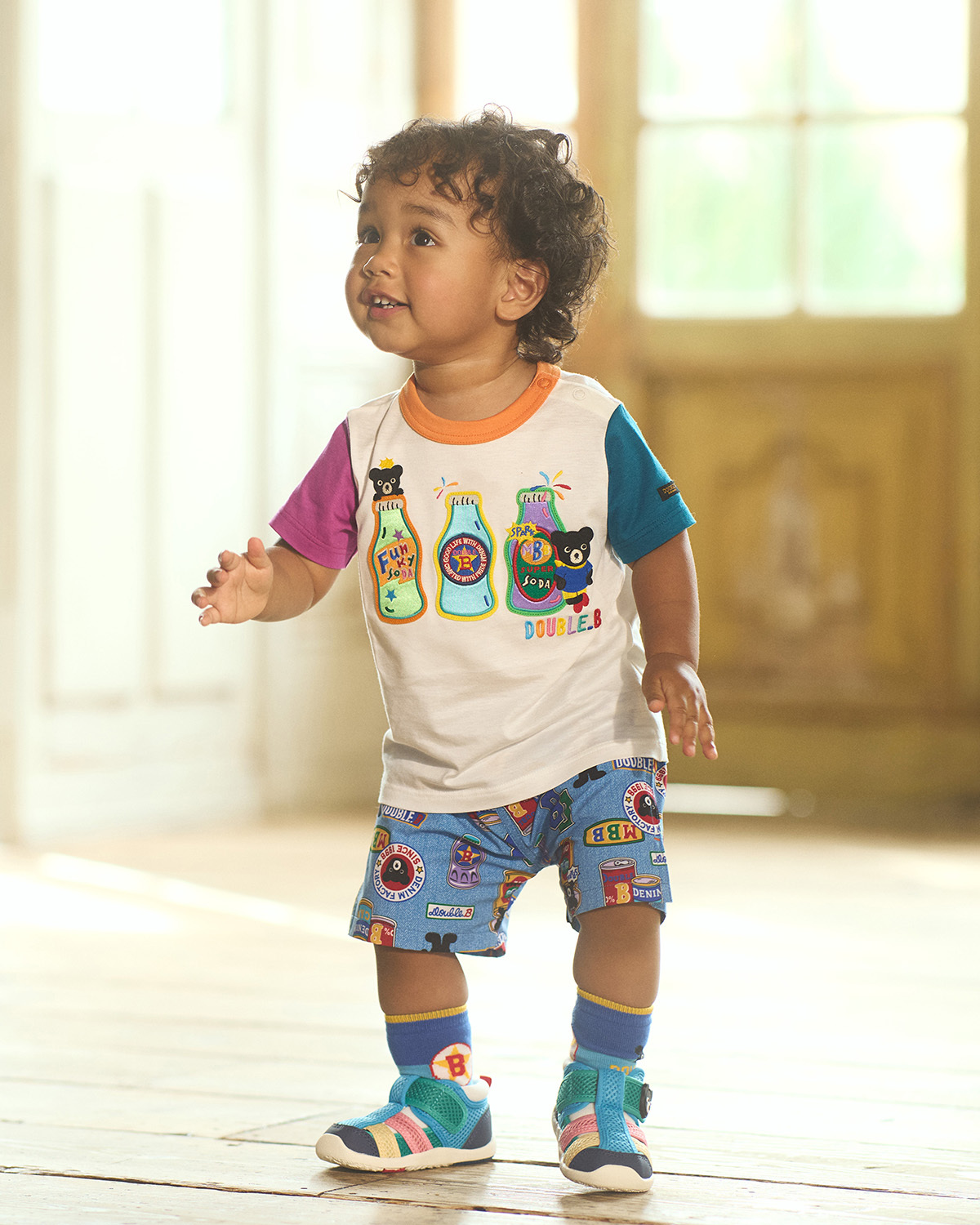 DOUBLE_B 汽水瓶印花五分褲-藍色