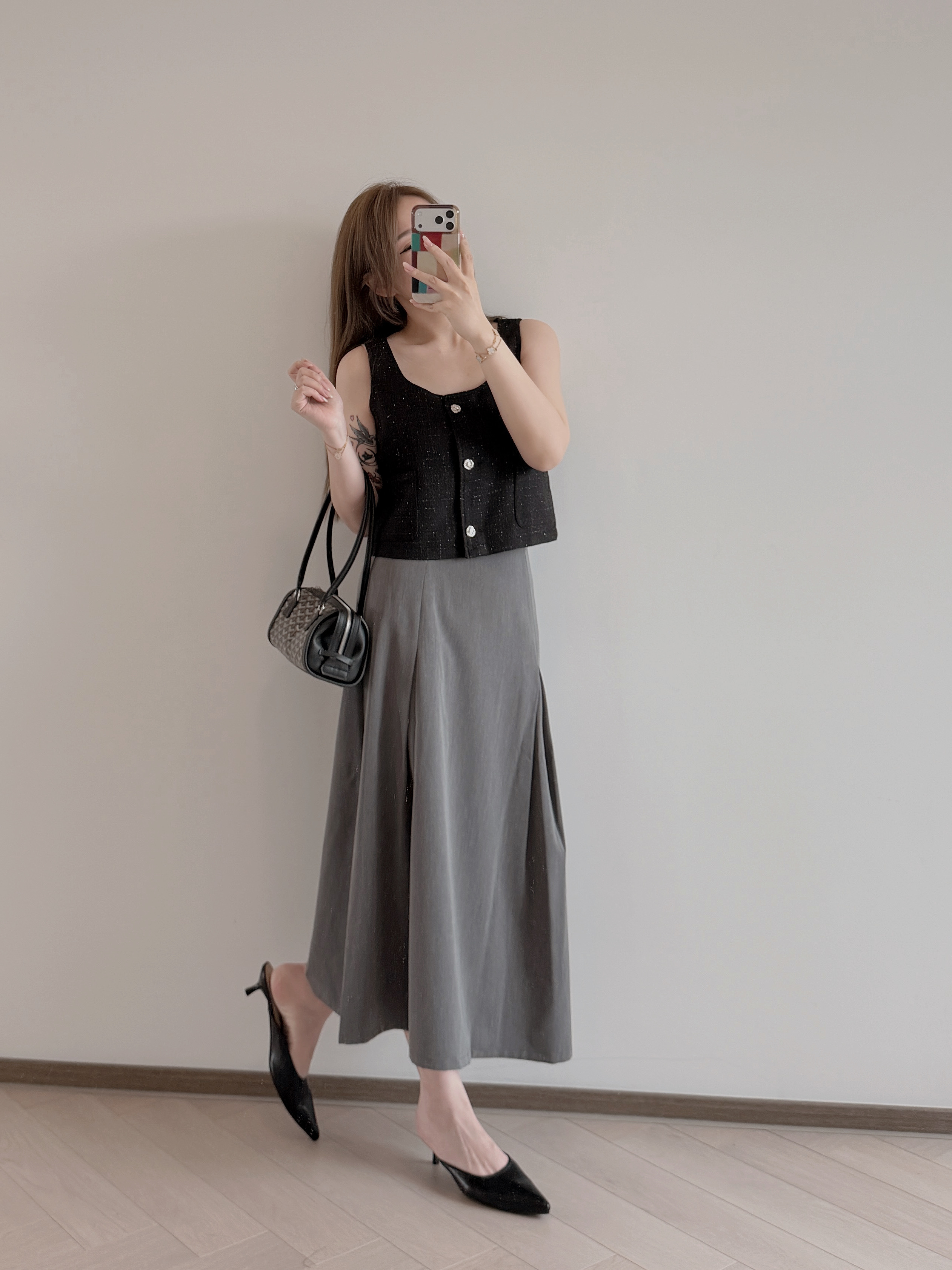 現貨 7410 灰色西裝薄料長裙