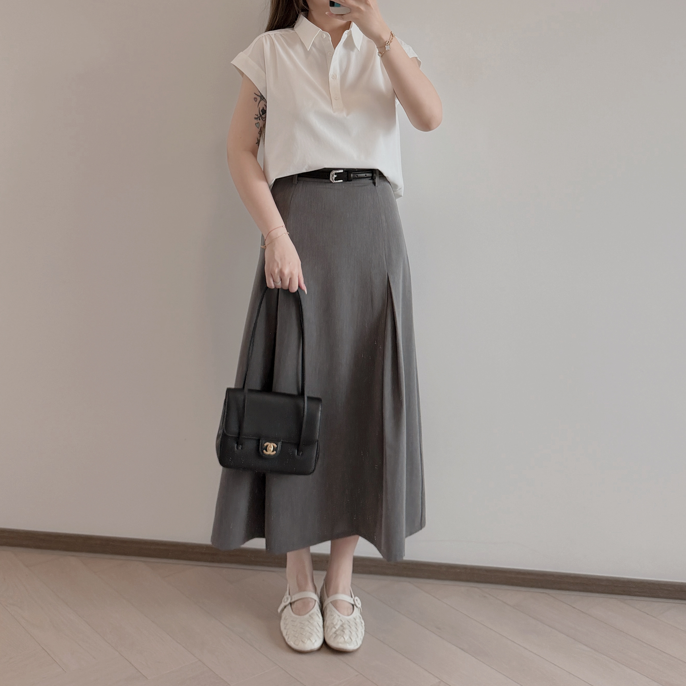 現貨 7410 灰色西裝薄料長裙