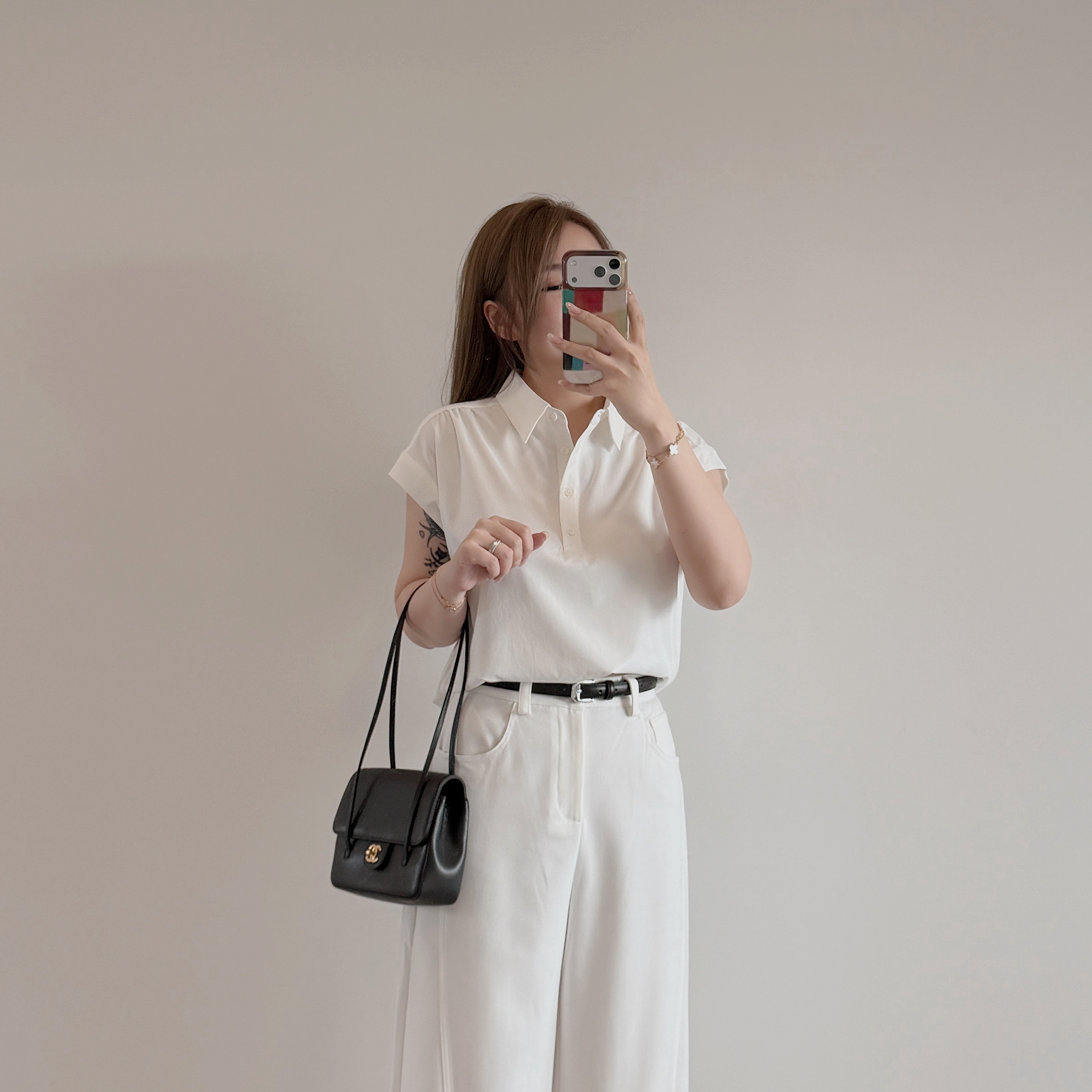 現貨 7412 米白翻領短䄂襯衫