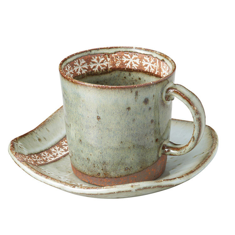 Ricamo繡紋浮雕杯碟組(265ML)｜美濃燒