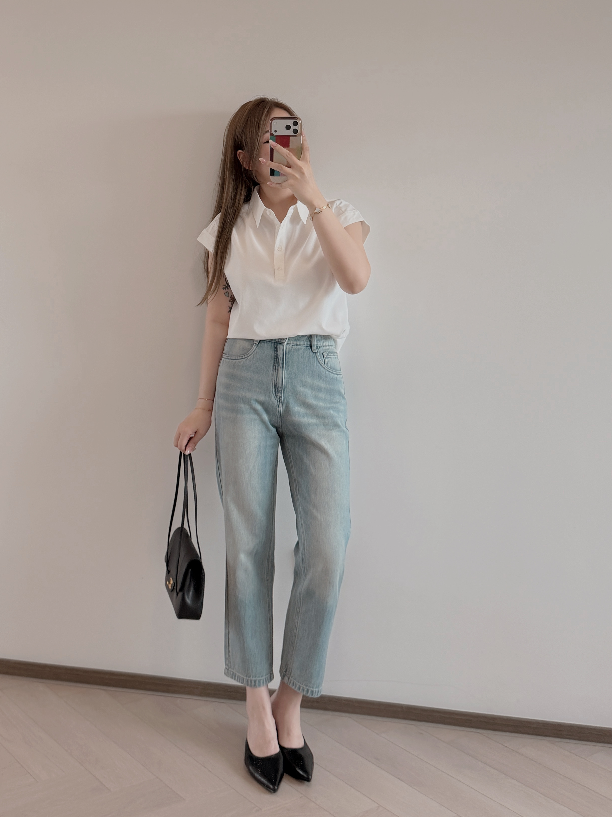 現貨 7412 米白翻領短䄂襯衫