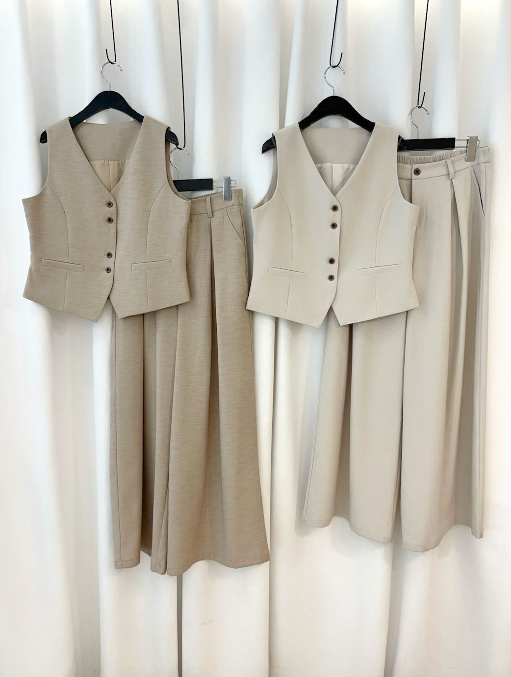 氣勢感棉麻背心寬褲西裝套裝