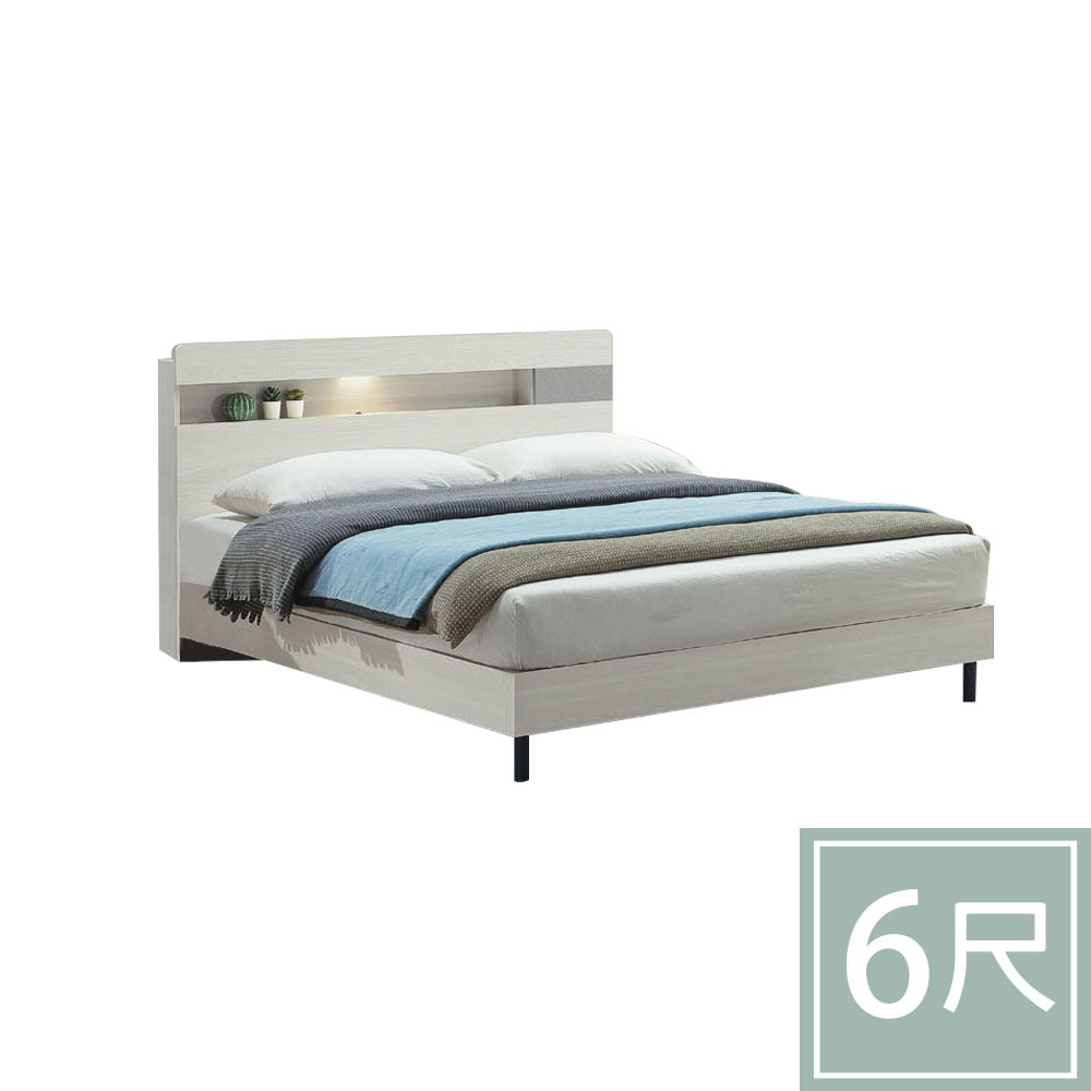 柏蒂家居-班諾6尺雙人加大床組(附LED燈床頭片+床底-不含床墊)