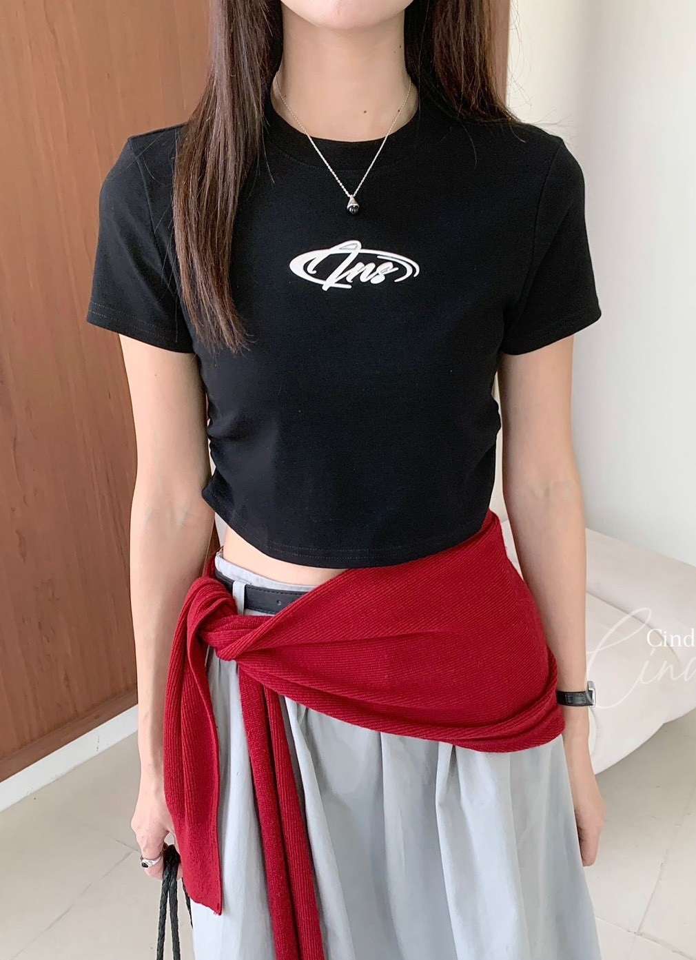 燙銀INS側皺短版棉質衣