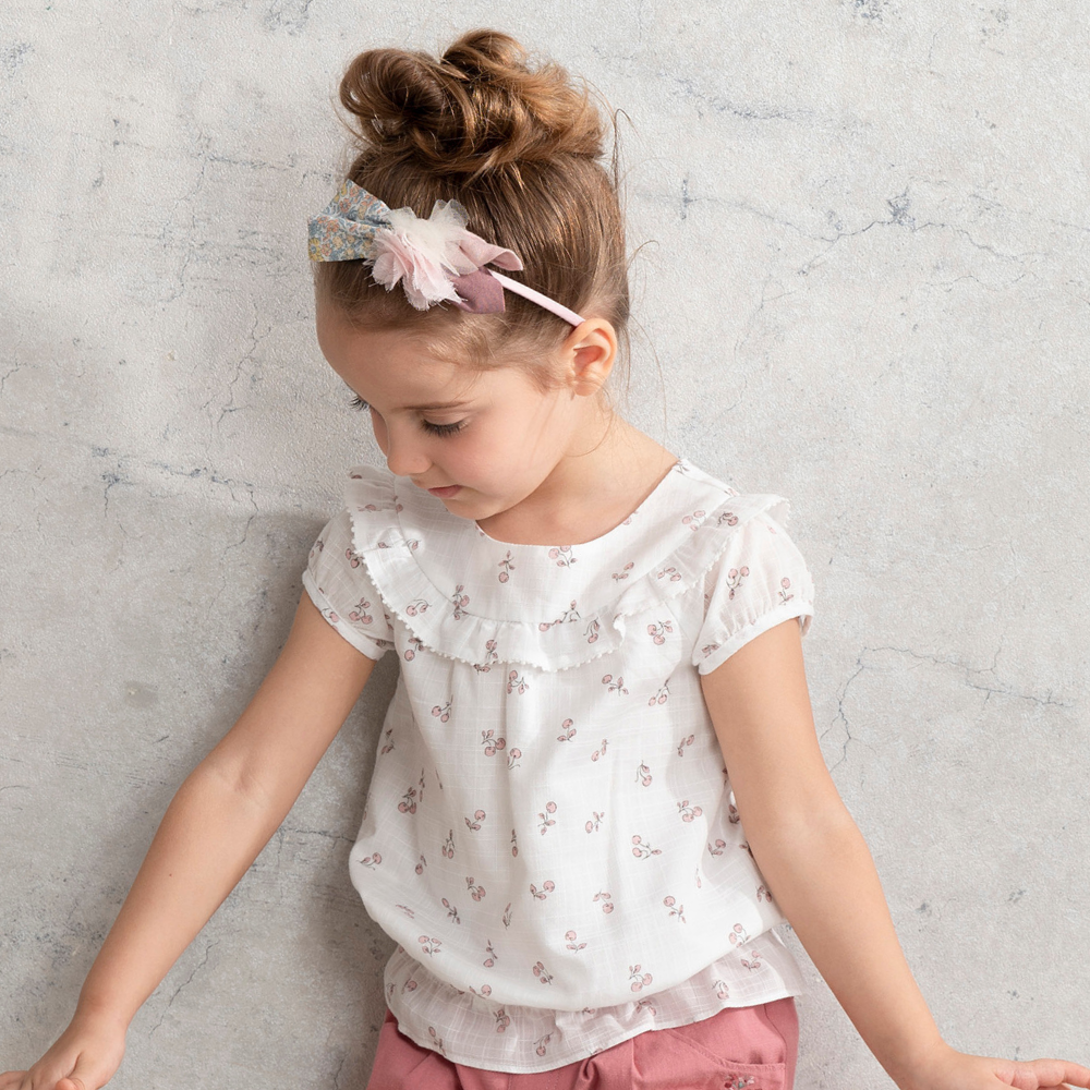 PIPPY 小碎花印花透氣圓領1分袖上衣 白