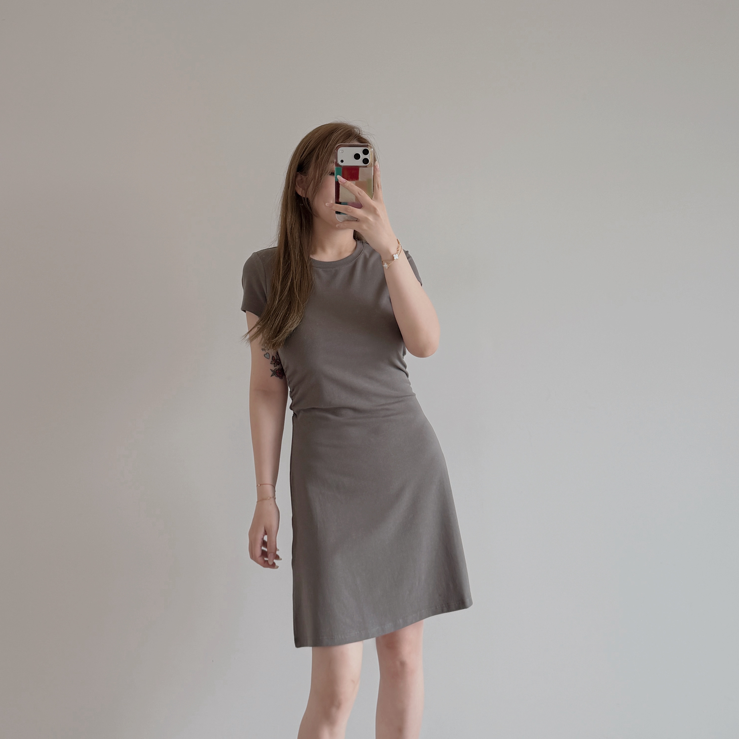 現貨 7420 灰色圓領收腰裙