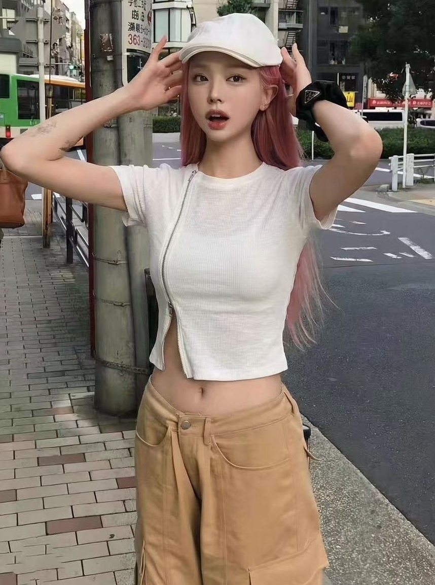 側邊雙拉鍊坑紋棉質衣