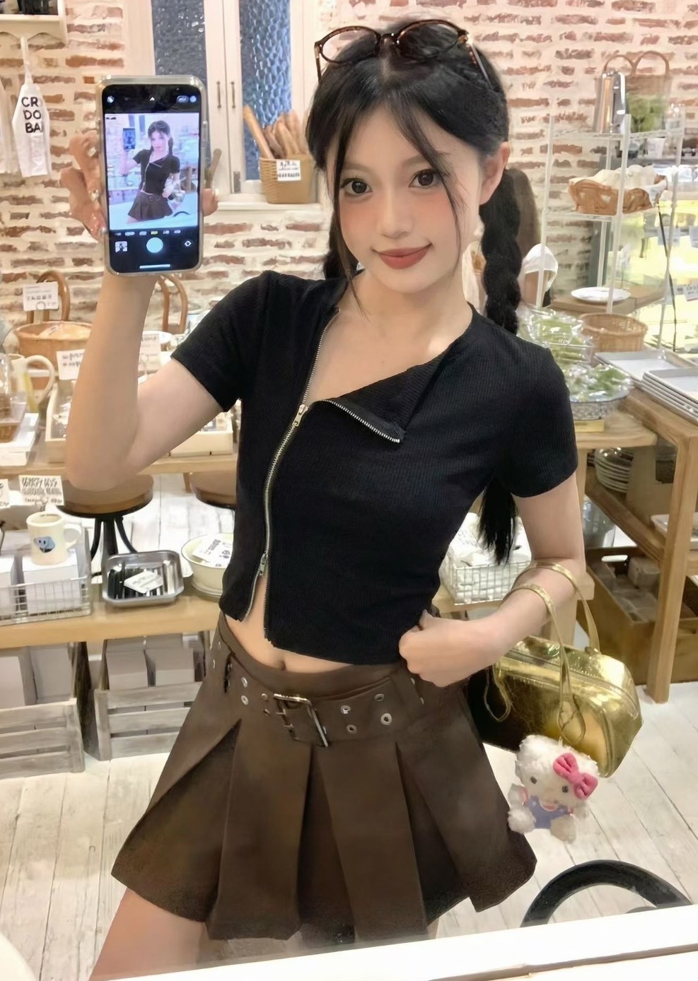 側邊雙拉鍊坑紋棉質衣