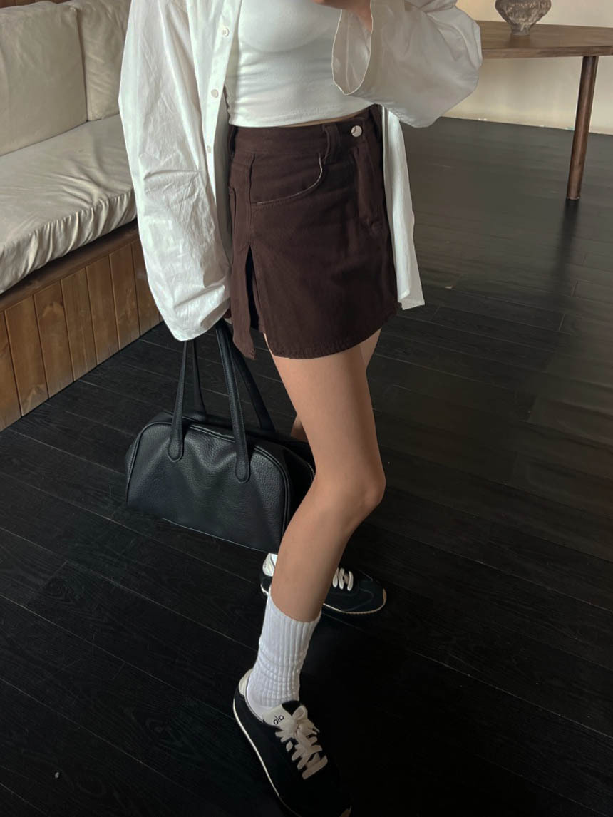 兩側開衩高腰牛仔褲裙*4色