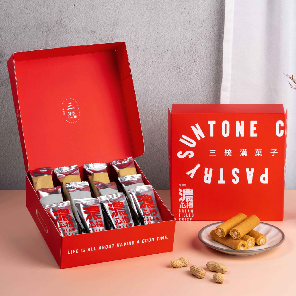 離職禮物 三統濃心捲剖面，三種口味一支一包