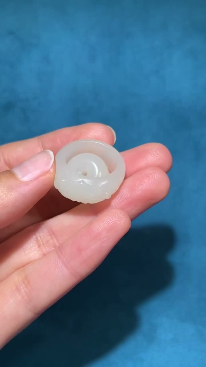 和田玉籽料福壽指環,天然和田玉軟玉