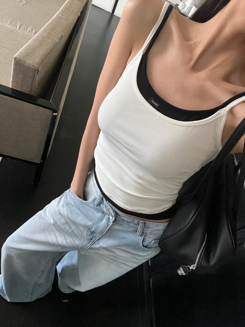 附胸墊雙肩帶假兩件背心*4色