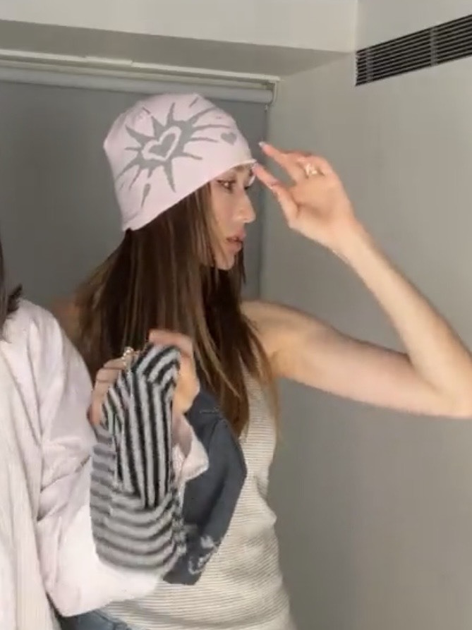 愛心圖騰針織冷帽-粉