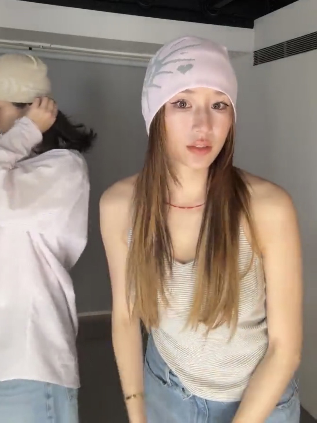 愛心圖騰針織冷帽-粉