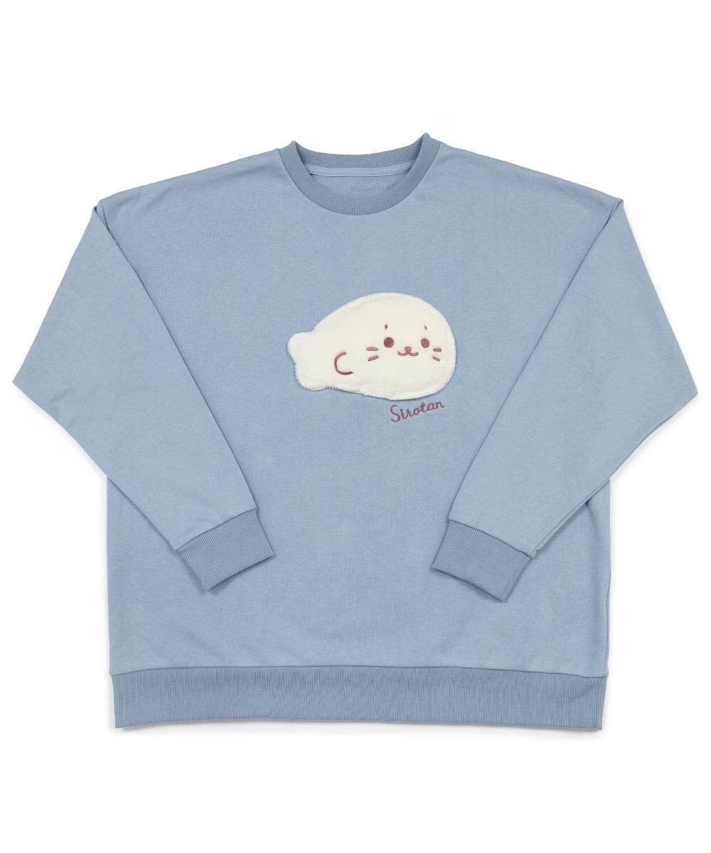 Sirotan 軟軟小白 療癒系寬鬆大學T (水藍）M、L、XL 男女同款