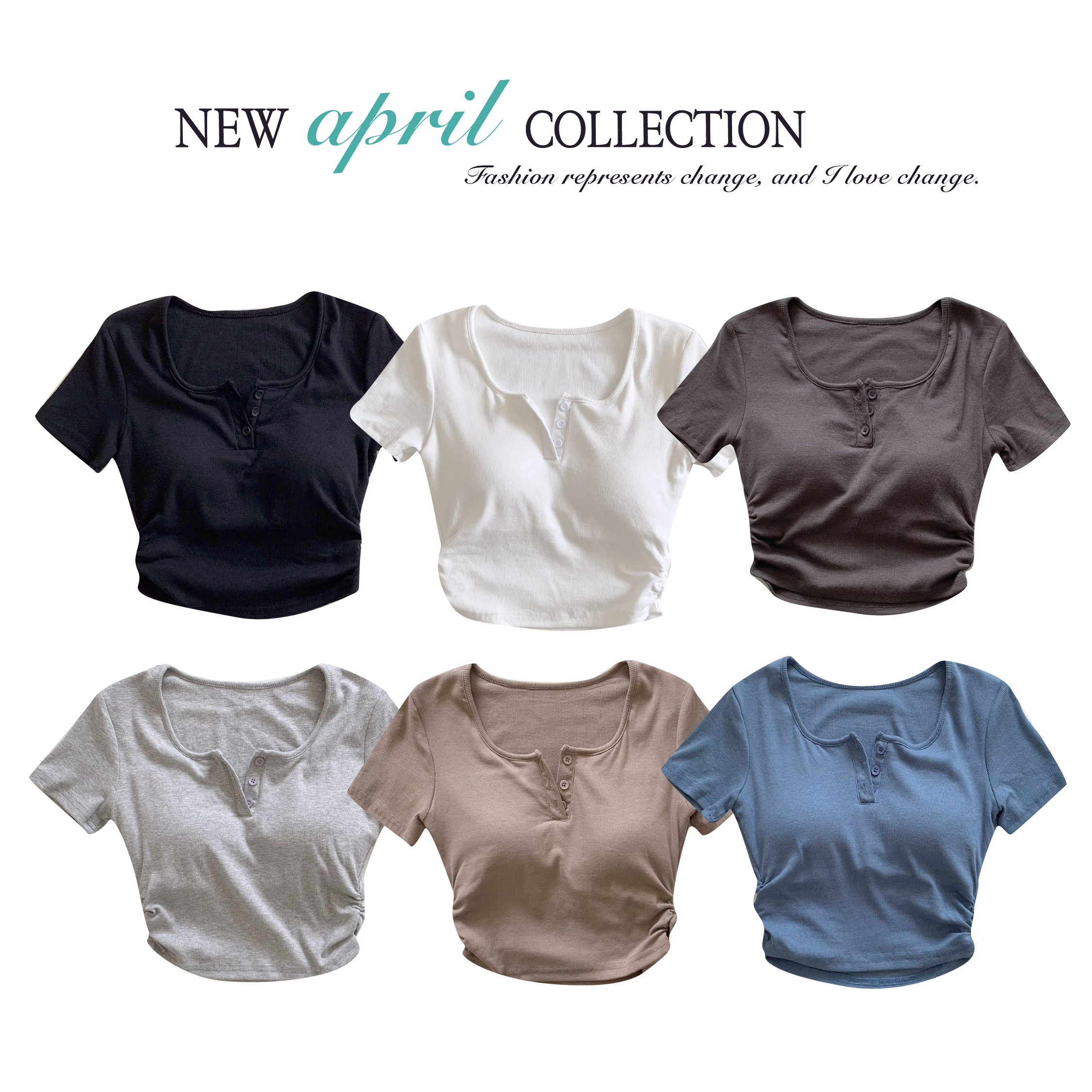 ISA_一件多造型! 超Q彈(含胸墊)小排釦短tee_63097