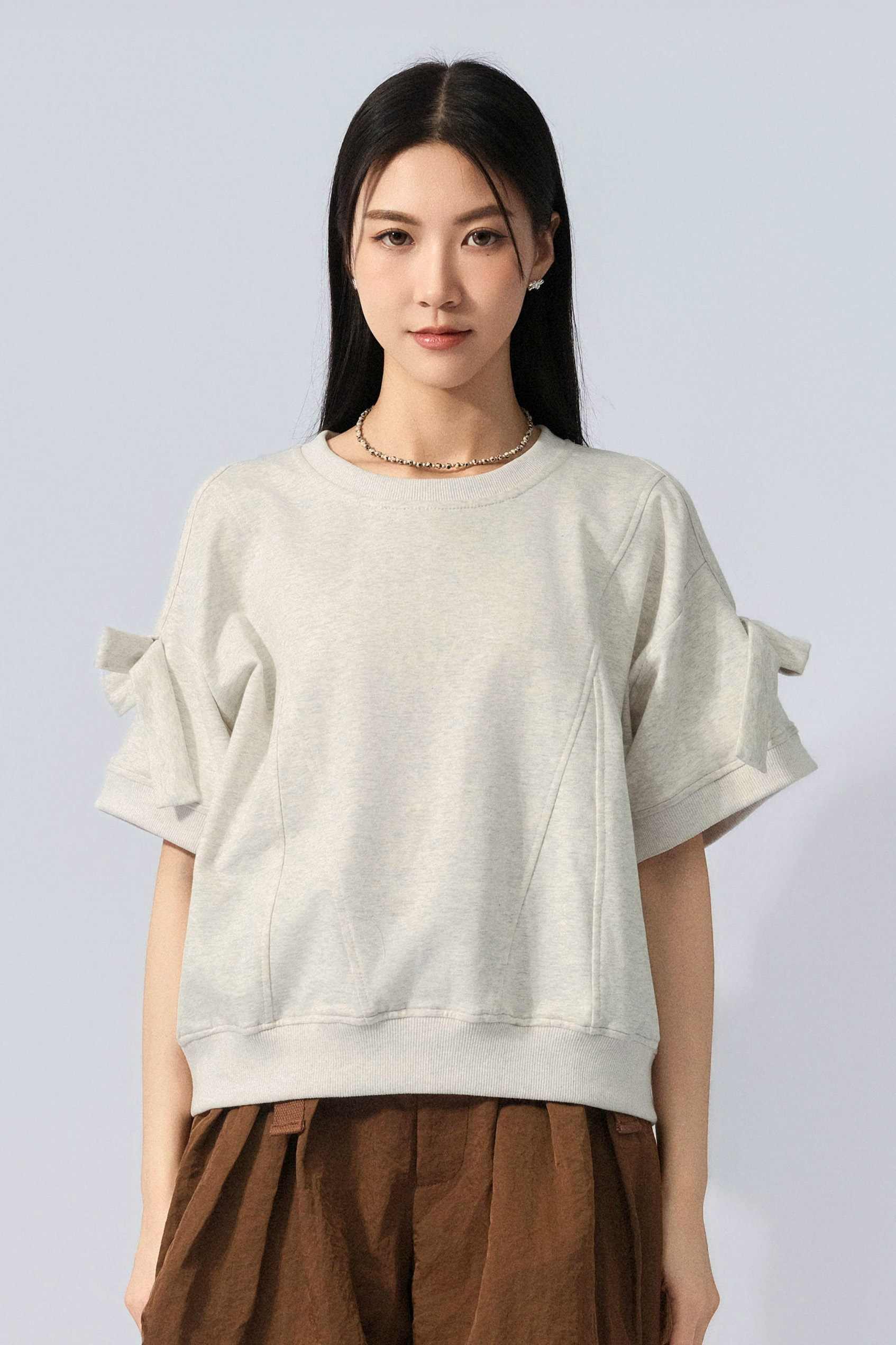 肩鏤空蝴蝶結短袖衛衣 (預購產品）