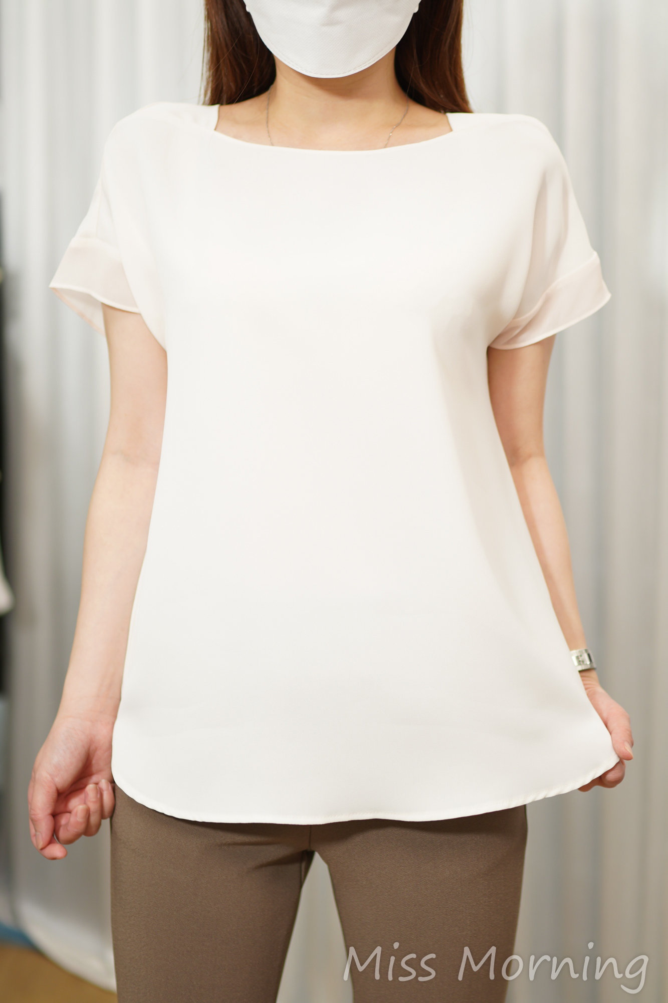 拼紗袖簡約順滑雪紡衫(15155)