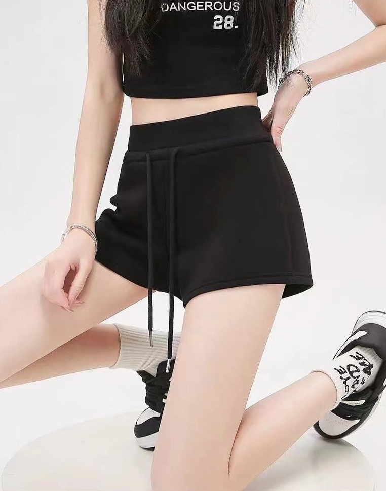 高腰抽繩太空棉短褲